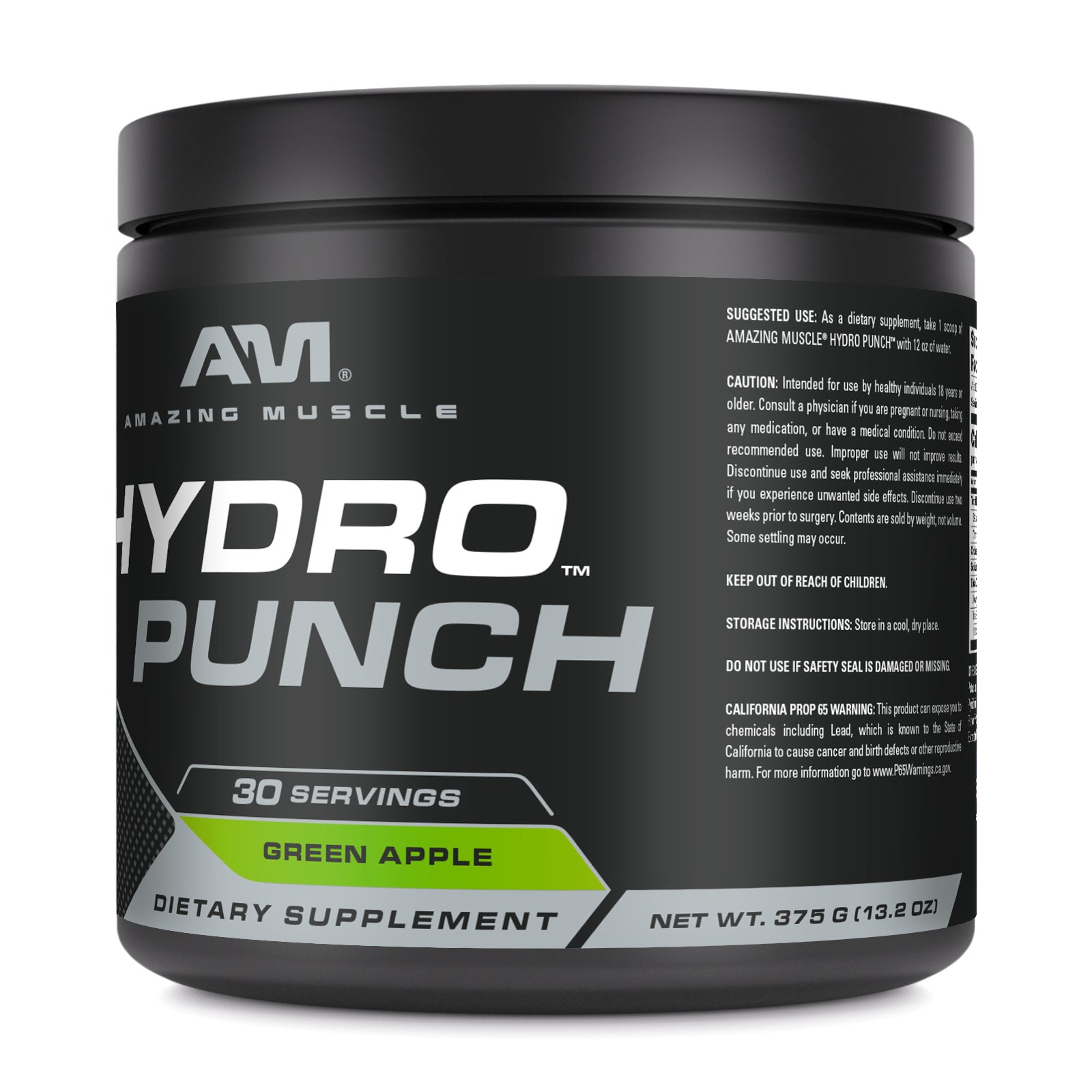 Amazing Muscle Hydro Punch | Hydration + Electrolyte Blend | Pre-Intro & Post Workout Powder Supplement | 30 Servings | Green Apple Flavor