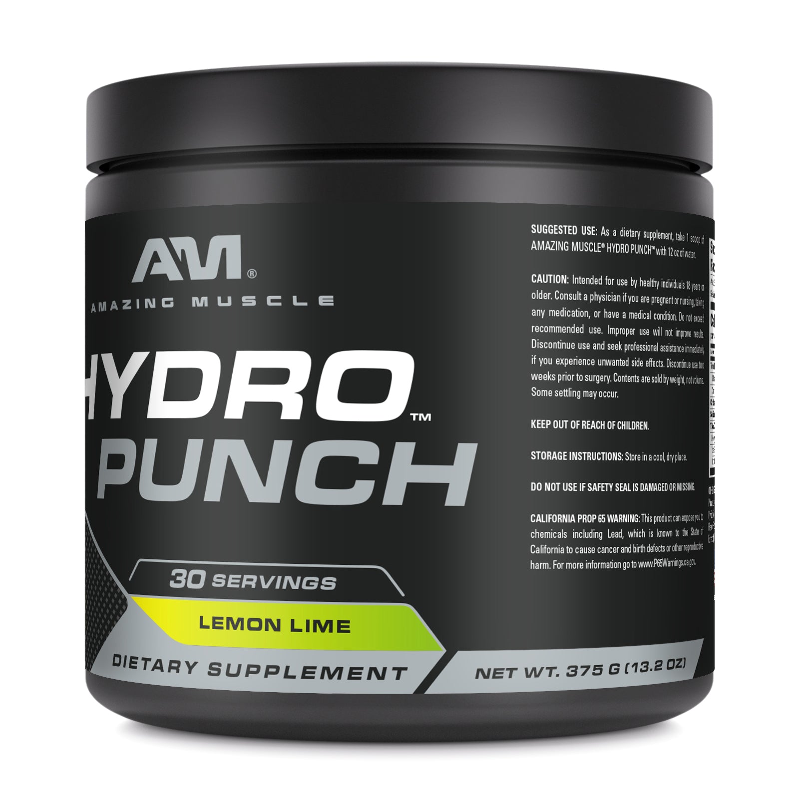 Amazing Muscle Hydro Punch | Hydration + Electrolyte Blend | Pre-Intro & Post Workout Powder Supplement | 30 Servings | Lemon Lime Flavor