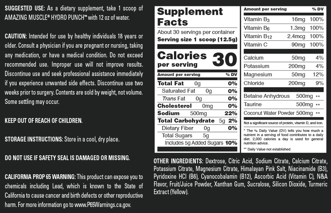 Amazing Muscle Hydro Punch | Hydration + Electrolyte Blend | Pre-Intro & Post Workout Powder Supplement | 30 Servings | Pineapple Mango