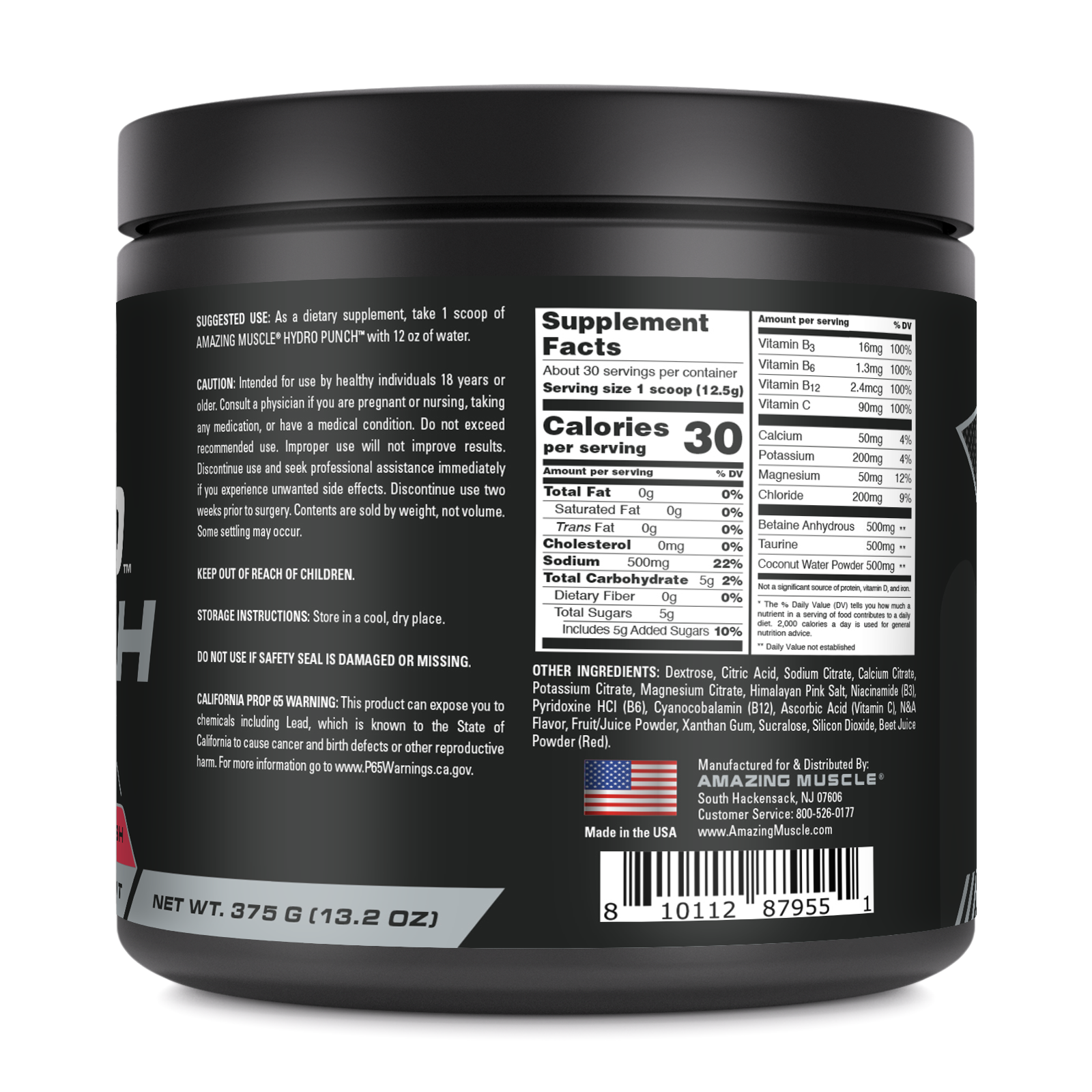 Amazing Muscle Hydro Punch | Hydration + Electrolyte Blend | Pre-Intro & Post Workout Powder Supplement | 30 Servings | Watermelon Rush Flavor