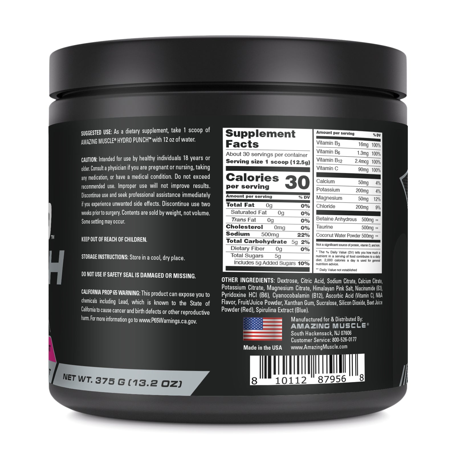 Amazing Muscle Hydro Punch | Hydration + Electrolyte Blend | Pre-Intro & Post Workout Powder Supplement | 30 Servings | Wild Berry Burst Flavor