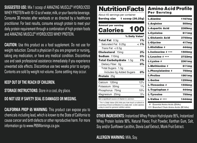 Amazing Muscle Hydrolyzed Whey Protein Powder | Banana Flavor | 3 Lb | 25 G Protein per Serving | 45 Servings