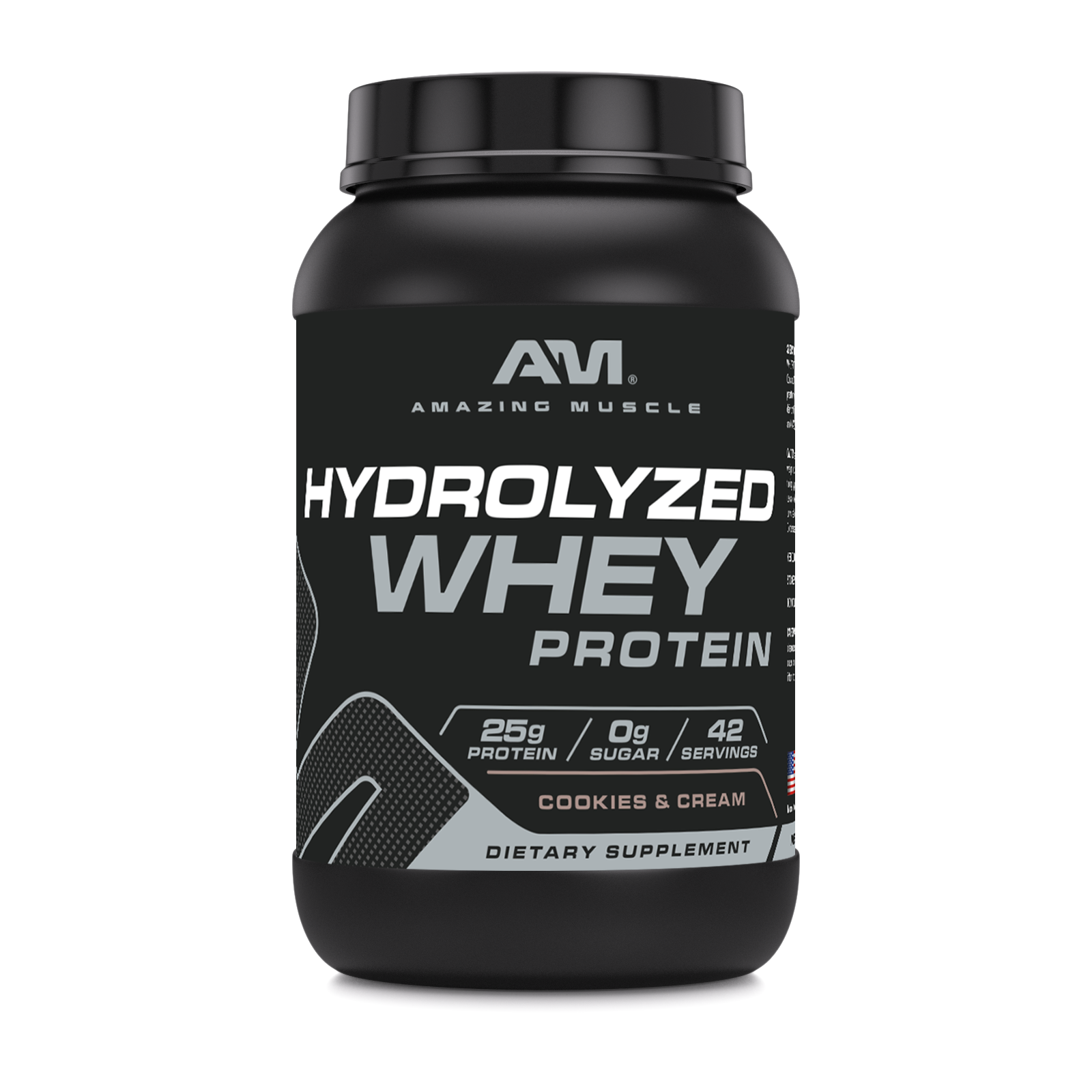 Amazing Muscle Hydrolyzed Whey Protein Powder | Cookies & Cream Flavor | 3 Lb | 25 G Protein per Serving | 42 Servings