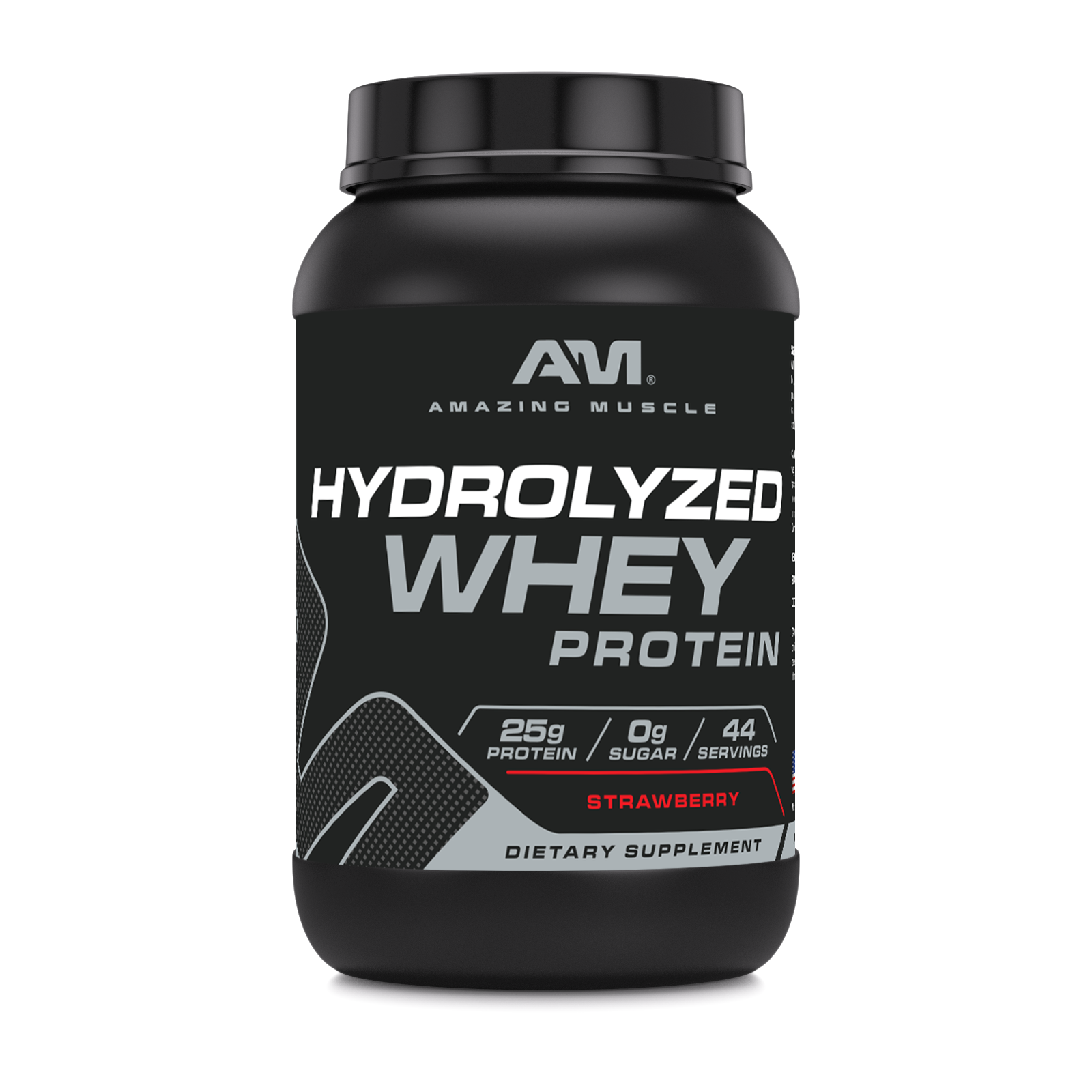 Amazing Muscle Hydrolyzed Whey Protein Powder | Strawberry Flavor | 3 Lb | 25 G Protein per Serving | 44 Servings