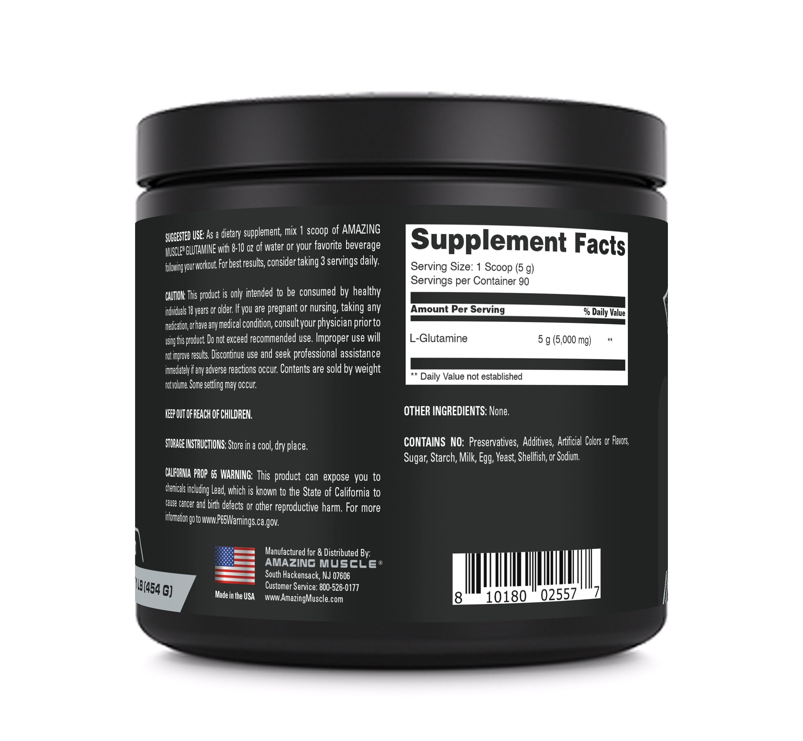 Amazing Muscle L-Glutamine 5000 Mg Powder | Unflavored Amino Acid Supplement | 90 Servings (1 LB | 454 Grams)