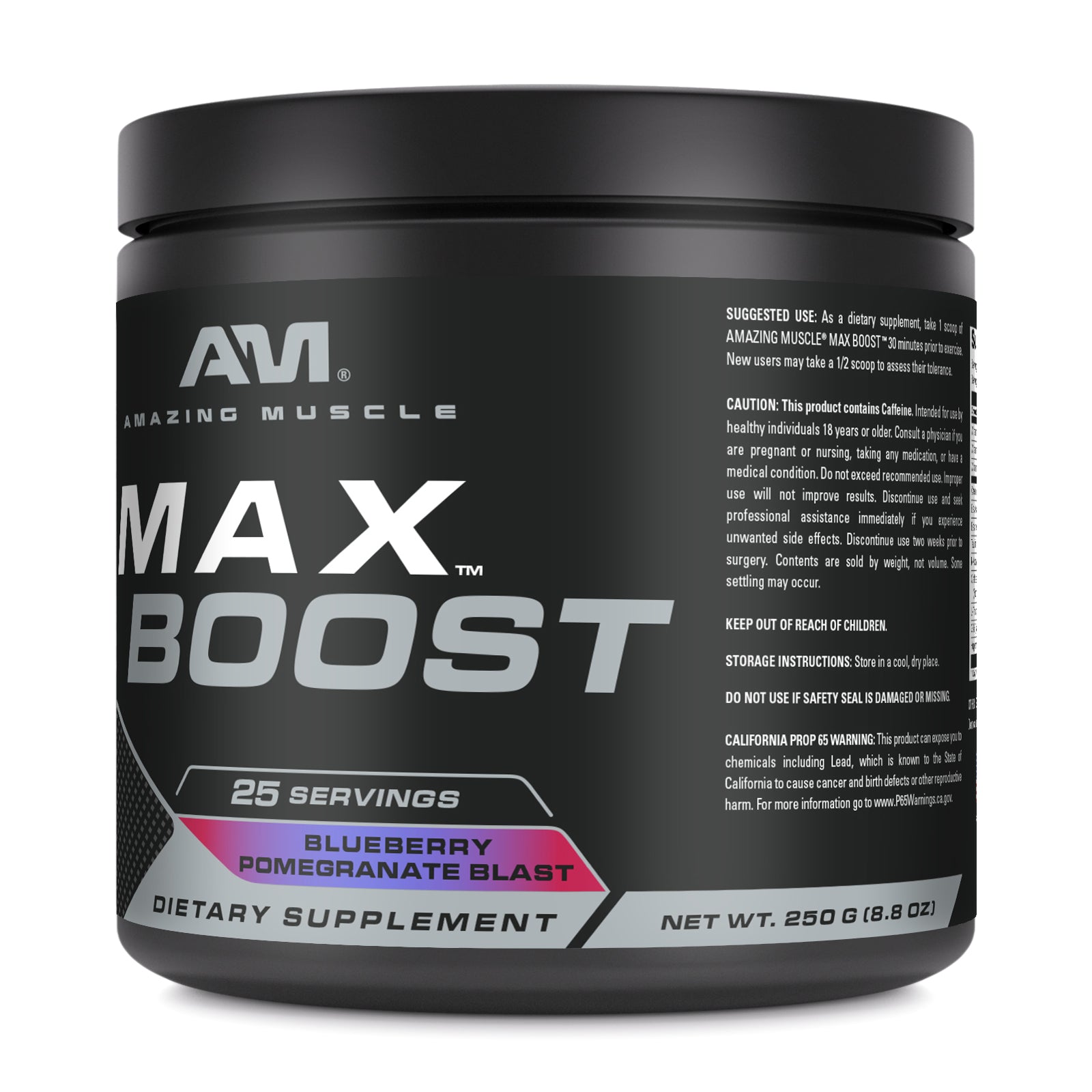 Amazing Muscle Max Boost | Intense Pre-Workout Supplement | 25 Servings (250 G | 8.8 Oz) | Blueberry Pomegranate Blast Flavor