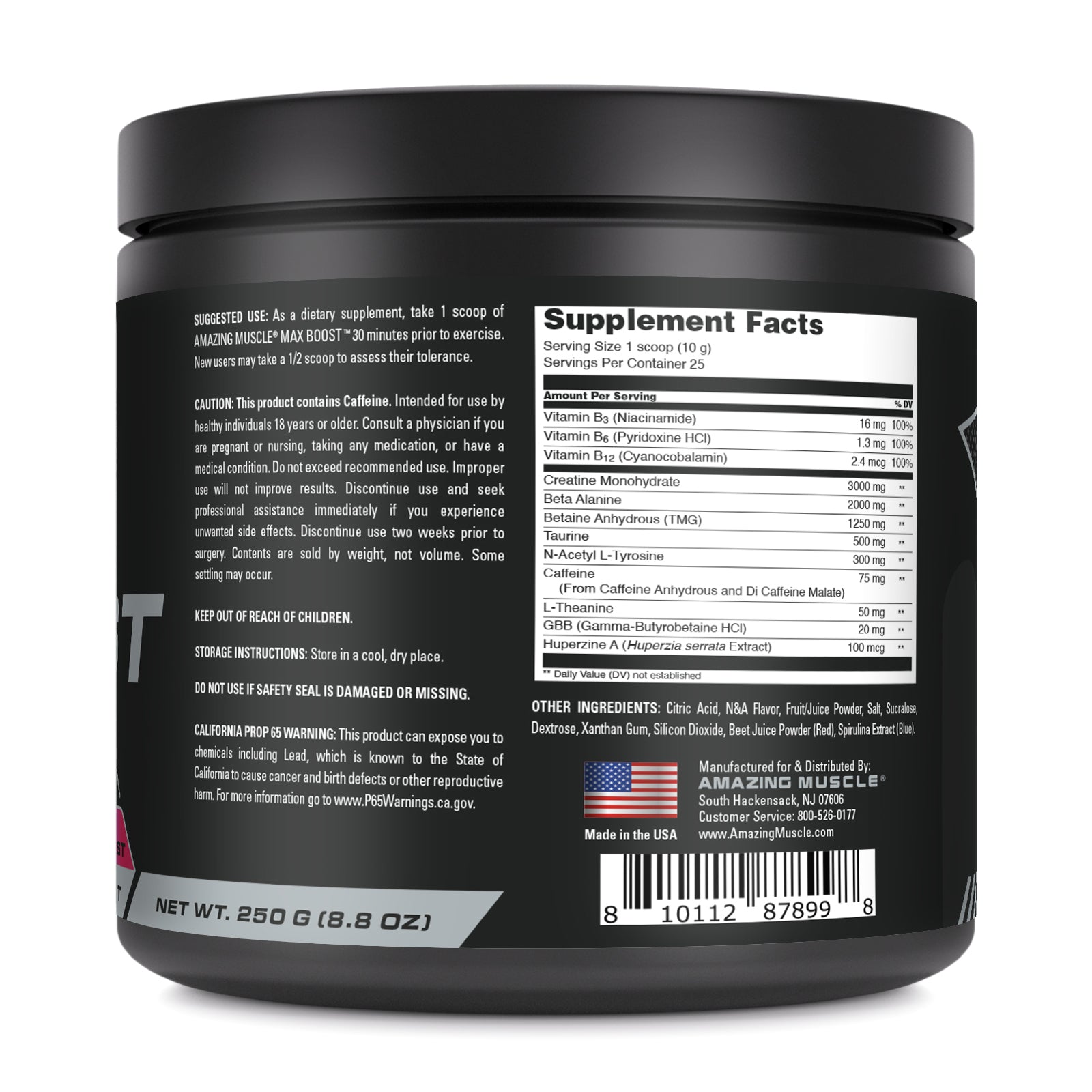 Amazing Muscle Max Boost | Intense Pre-Workout Supplement | 25 Servings (250 G | 8.8 Oz) | Blueberry Pomegranate Blast Flavor