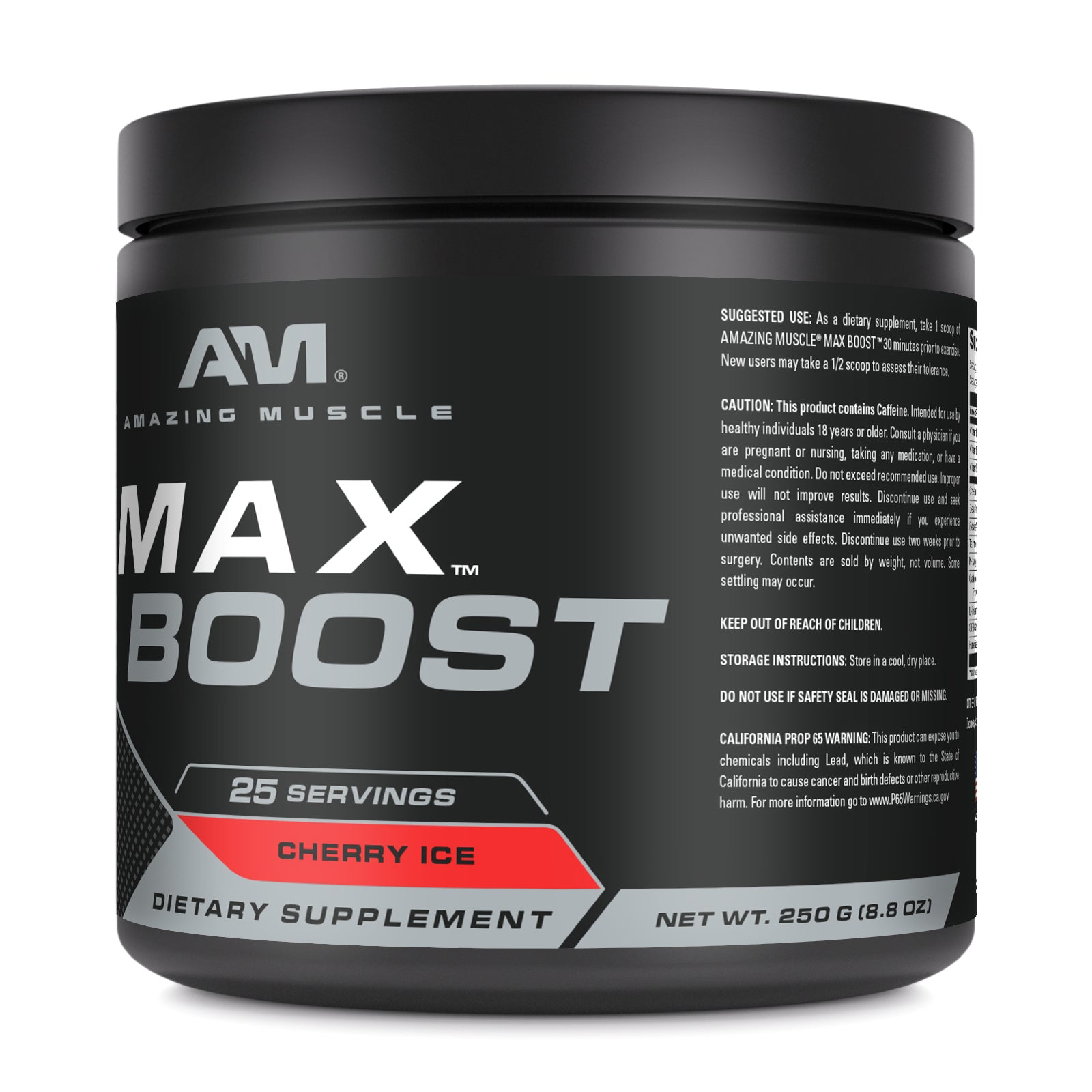 Amazing Muscle Max Boost | Intense Pre-Workout Supplement | 25 Servings (250 G | 8.8 Oz) | Cherry Ice Flavor
