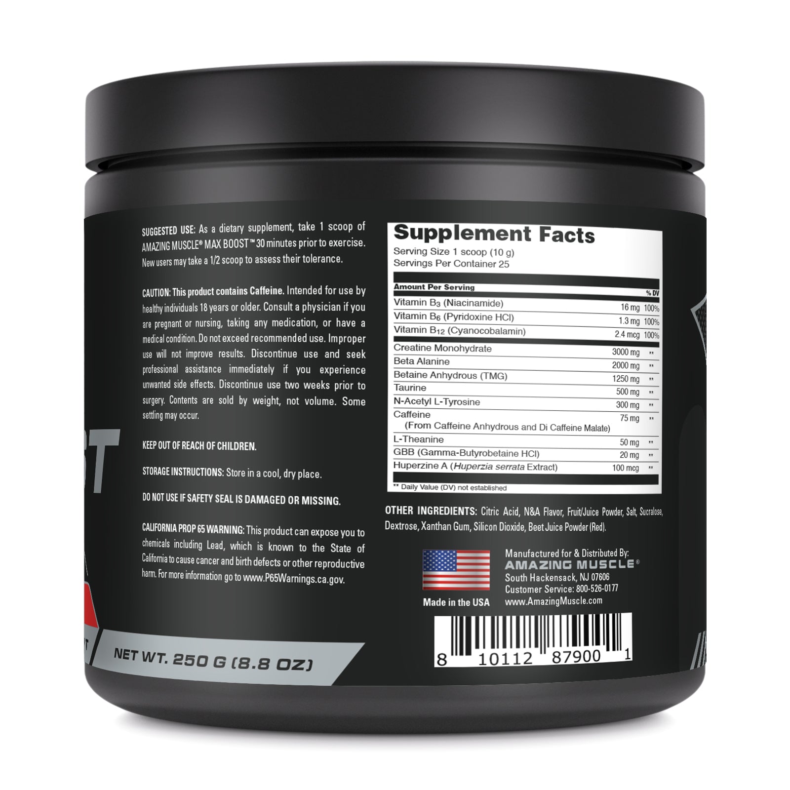 Amazing Muscle Max Boost | Intense Pre-Workout Supplement | 25 Servings (250 G | 8.8 Oz) | Cherry Ice Flavor