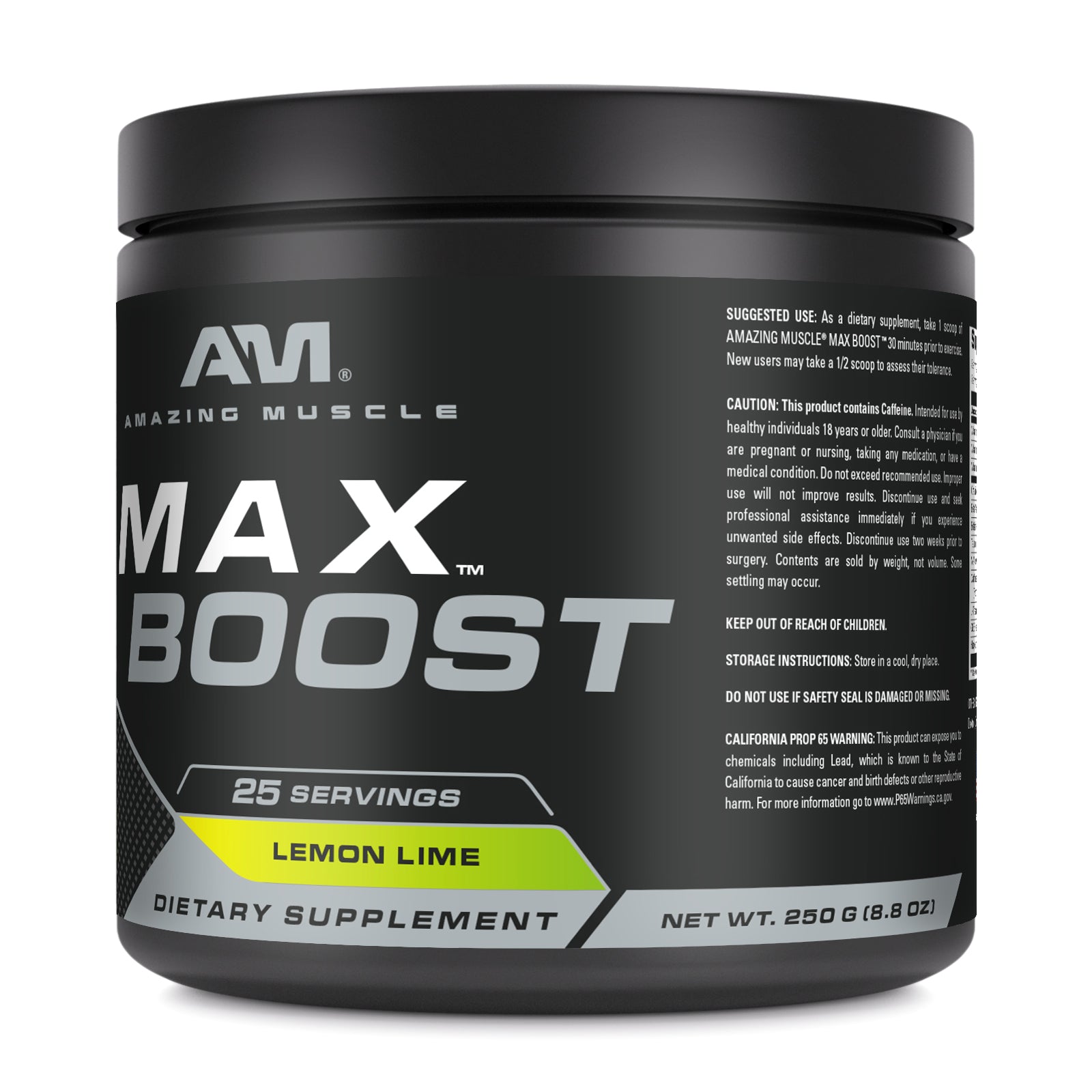 Amazing Muscle Max Boost | Intense Pre-Workout Supplement | 25 Servings (250 G | 8.8 Oz) | Lemon Lime Flavor