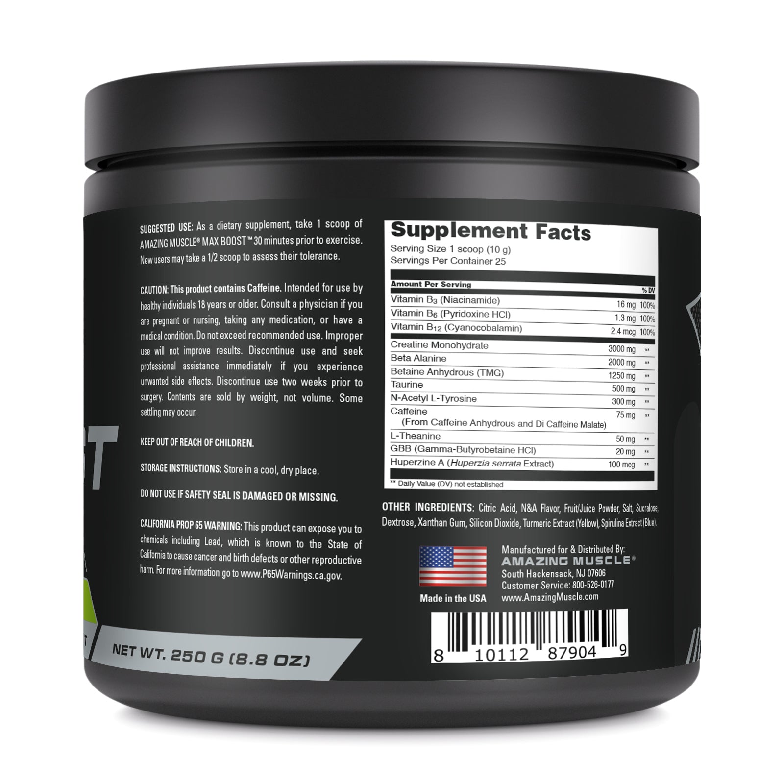 Amazing Muscle Max Boost | Intense Pre-Workout Supplement | 25 Servings (250 G | 8.8 Oz) | Lemon Lime Flavor