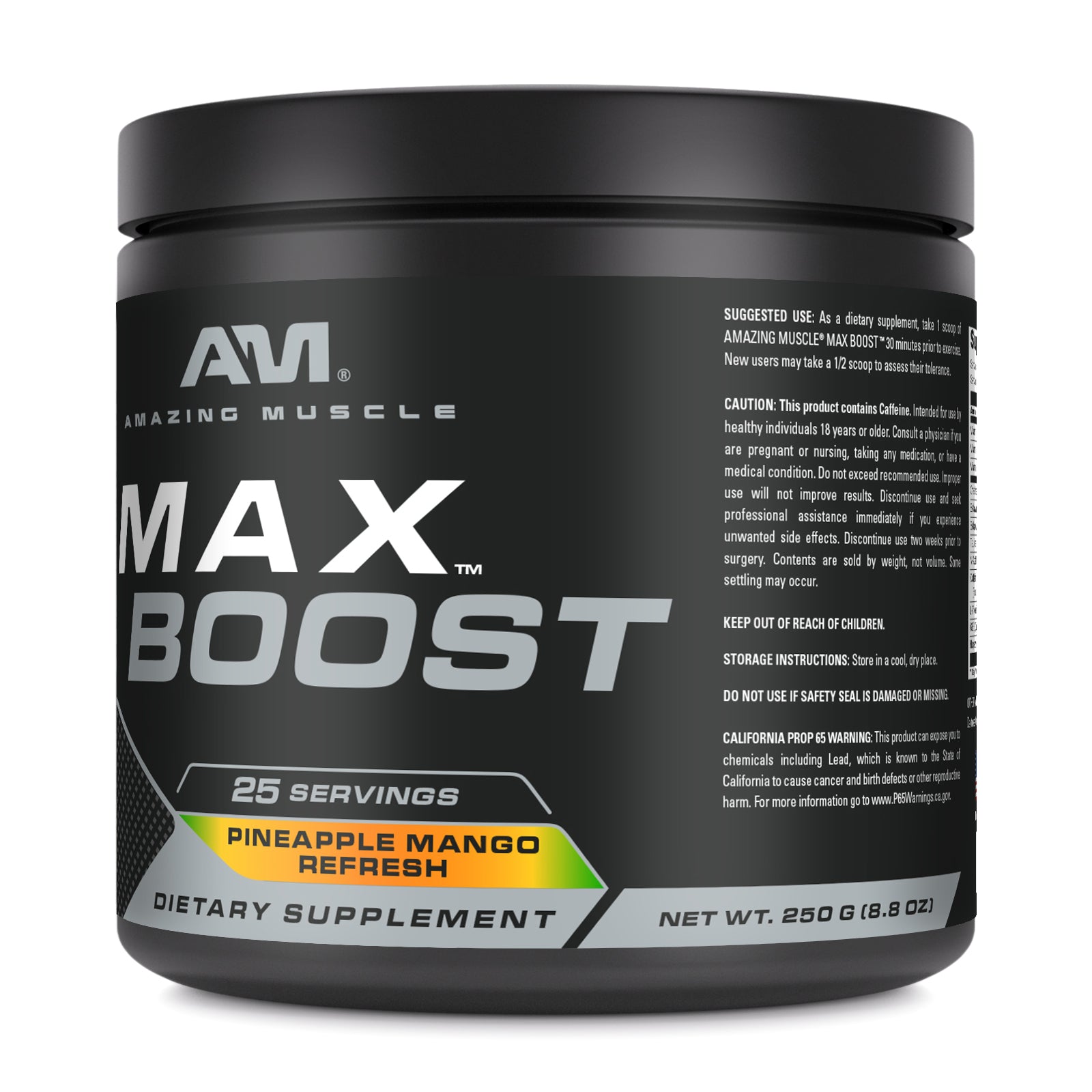 Amazing Muscle Max Boost | Intense Pre-Workout Supplement | 25 Servings (250 G | 8.8 Oz) | Pineapple Mango Flavor