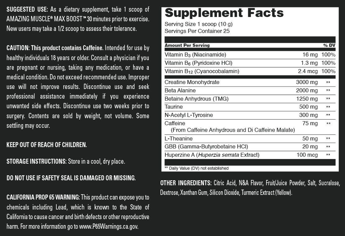 Amazing Muscle Max Boost | Intense Pre-Workout Supplement | 25 Servings (250 G | 8.8 Oz) | Pineapple Mango Flavor