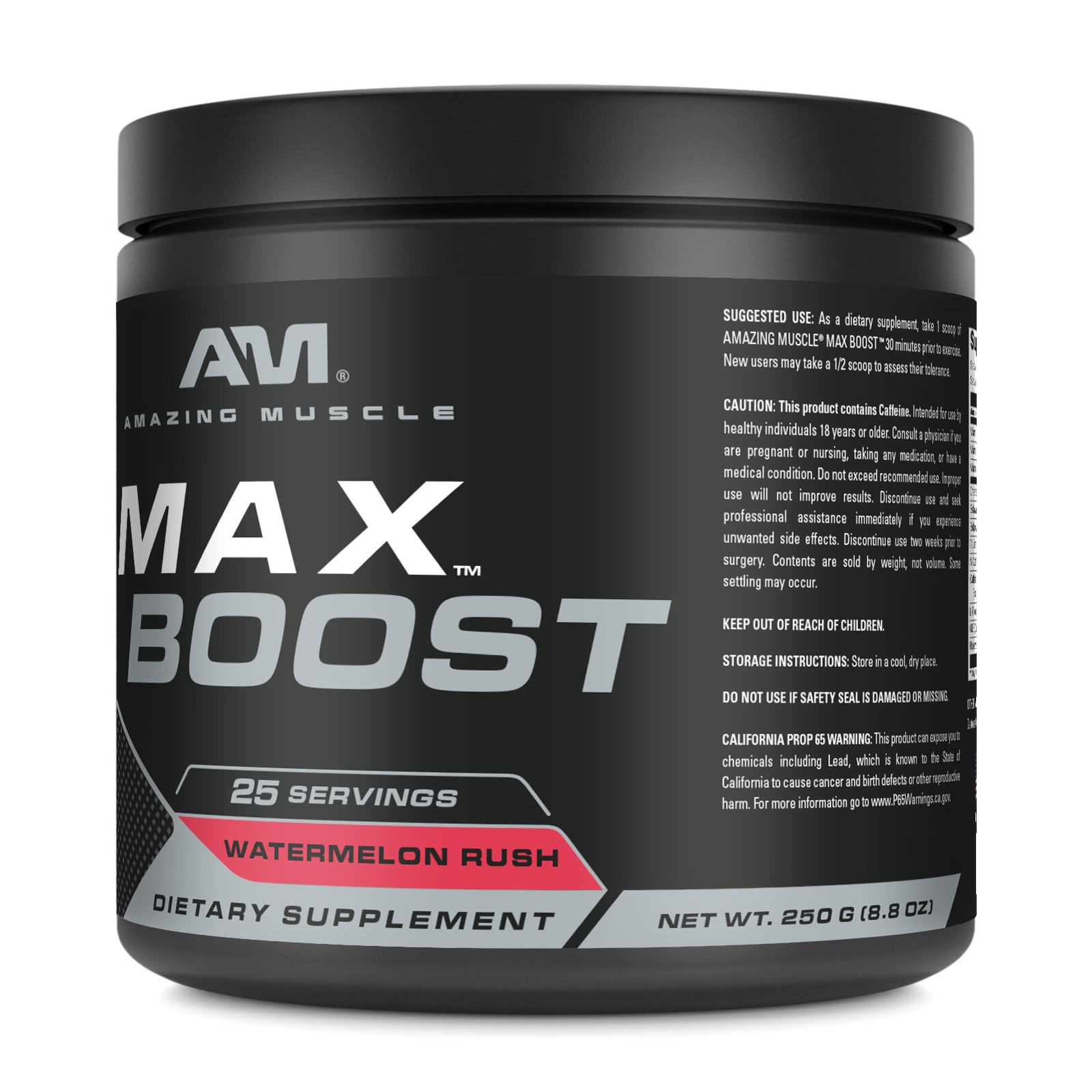Amazing Muscle Max Boost | Intense Pre-Workout Supplement | 25 Servings (250 G | 8.8 Oz) | Watermelon Rush Flavor