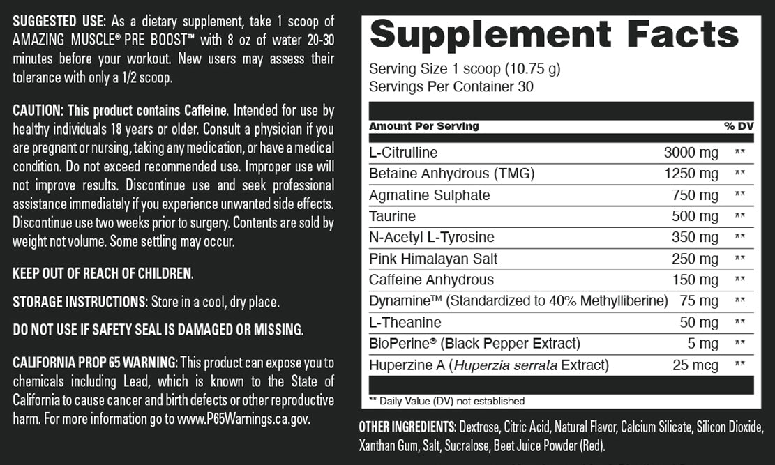 Amazing Muscle Pre Boost | 30 Servings | Pre Workout Supplement for Men & Women | Cherry Ice Flavor