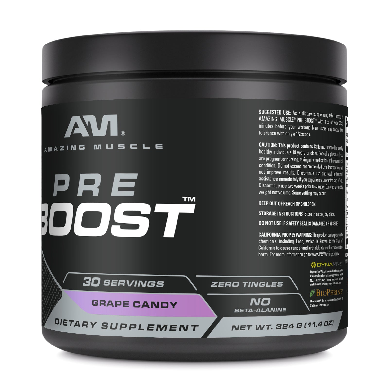 Amazing Muscle Pre Boost 10.75 Grams | 30 Servings (324 G | 11.4 Oz) | Grape Candy Flavor | Pre-Workout Supplement