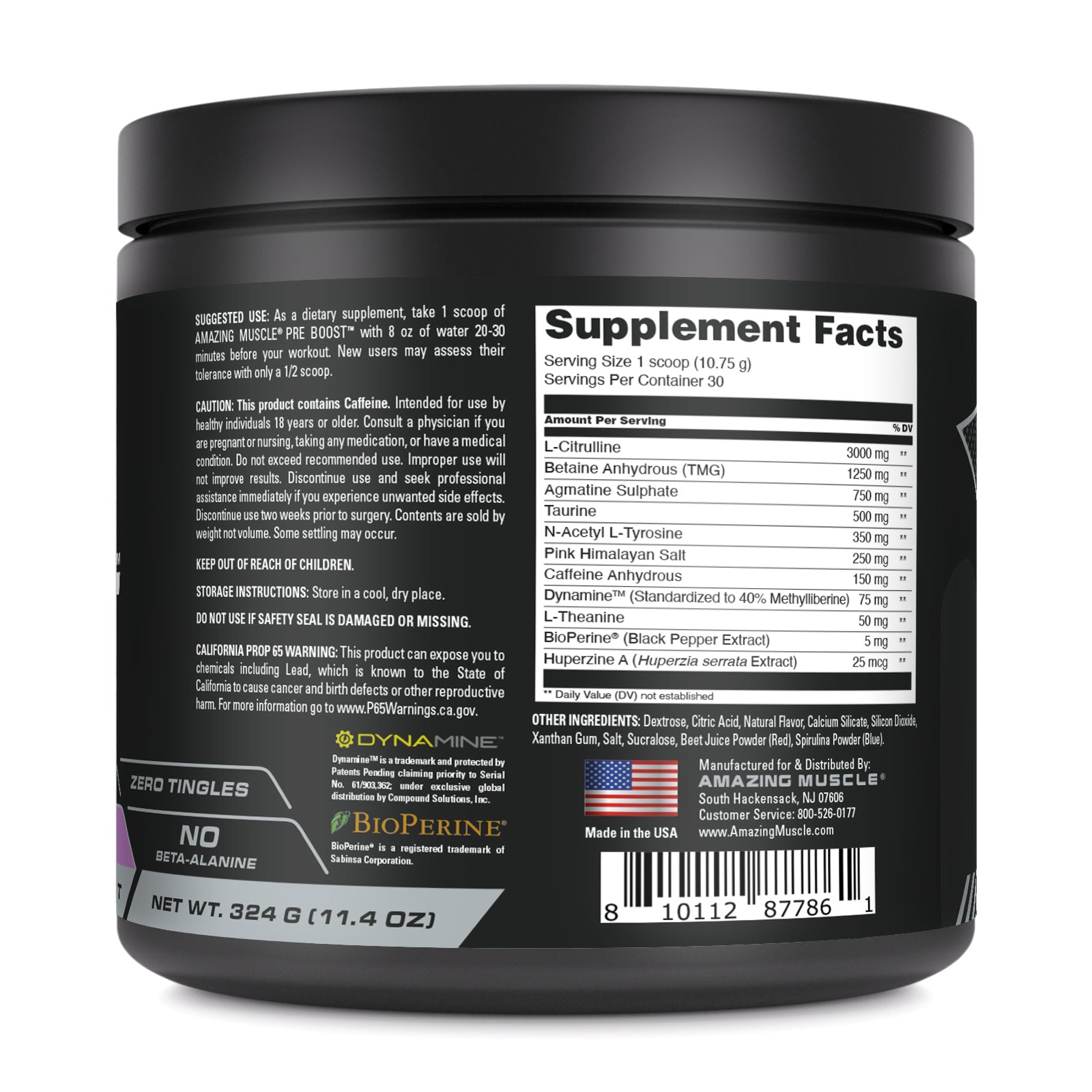 Amazing Muscle Pre Boost 10.75 Grams | 30 Servings (324 G | 11.4 Oz) | Grape Candy Flavor | Pre-Workout Supplement