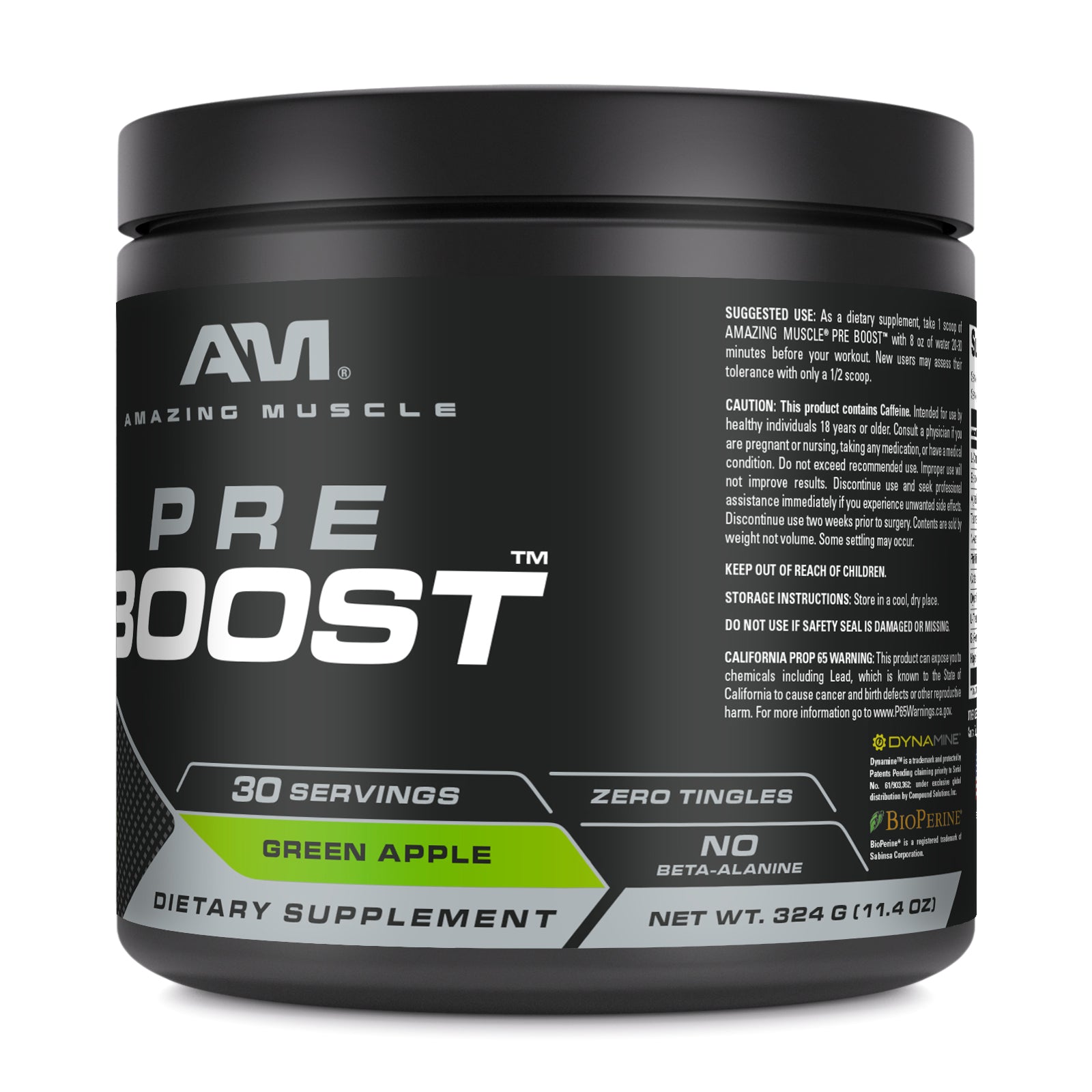 Amazing Muscle Pre Boost 10.75 Grams | 30 Servings (324 G | 11.4 Oz) | Green Apple Flavor | Pre-Workout Supplement