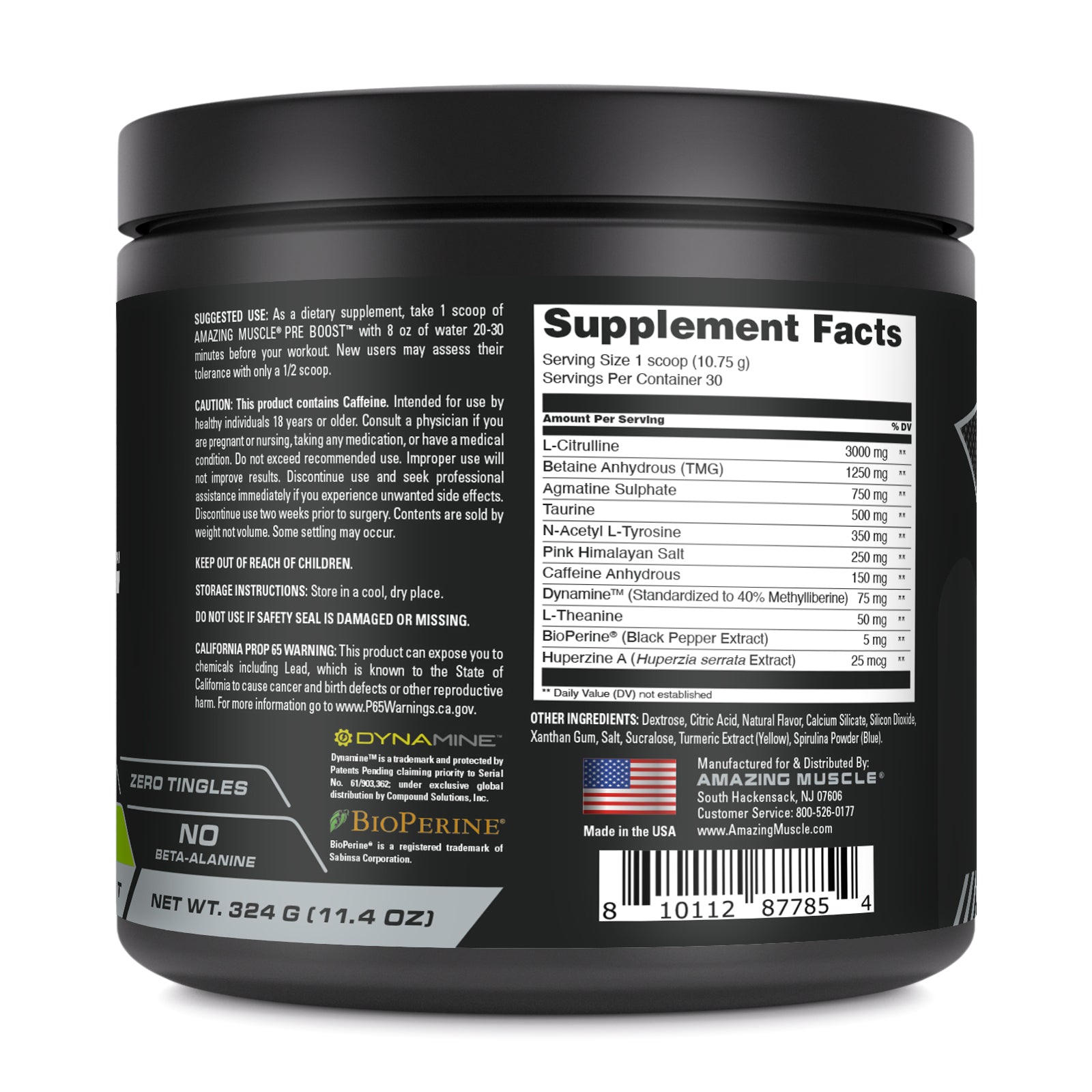 Amazing Muscle Pre Boost 10.75 Grams | 30 Servings (324 G | 11.4 Oz) | Green Apple Flavor | Pre-Workout Supplement