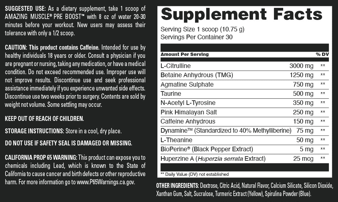 Amazing Muscle Pre Boost | 30 Servings | Pre Workout Supplement for Men & Women | Lemon Lime Flavor