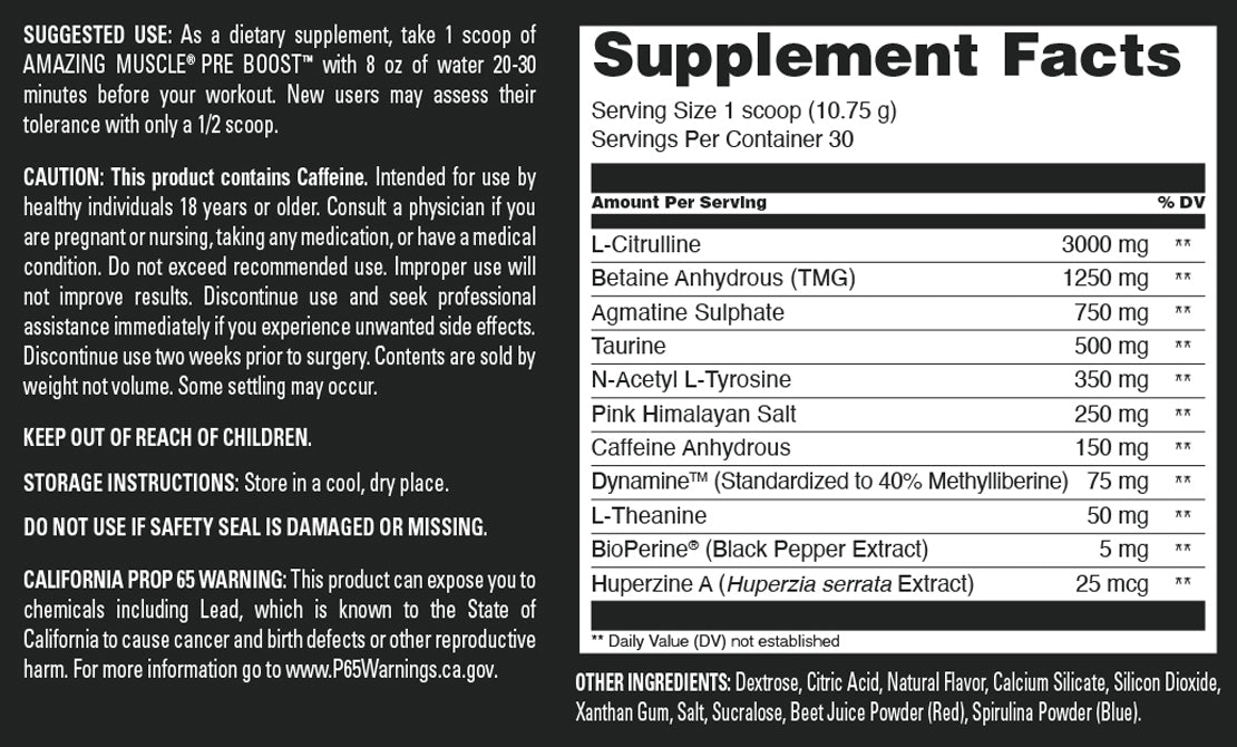 Amazing Muscle Pre Boost | 30 Servings | Pre Workout Supplement for Men & Women | Wild Berry Burst Flavor