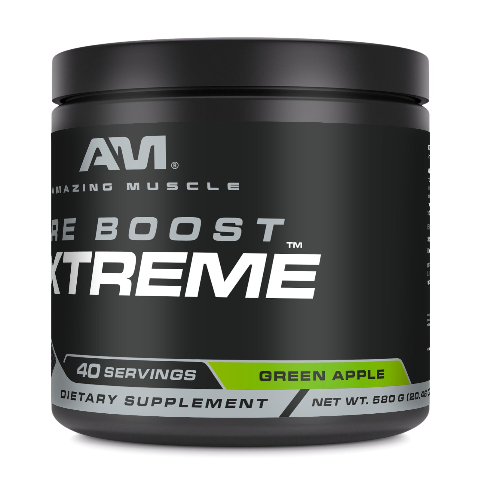 Amazing Muscle Pre Boost Extreme 580 Grams Powder  | Green Apple Flavor  | 40 Servings | Pre Workout Supplement |
