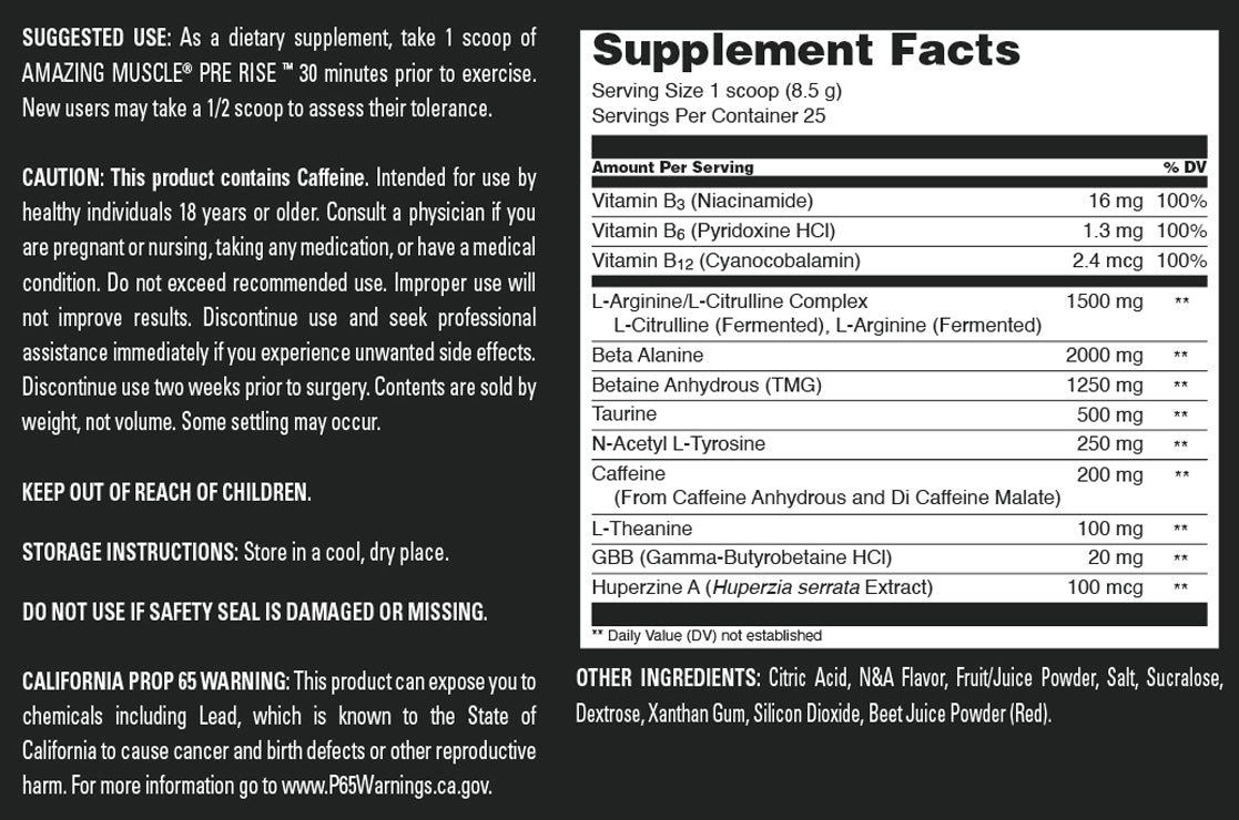 Amazing Muscle Pre Rise | Pre Workout Powder Supplement | 25 Servings | Cherry Ice Flavor