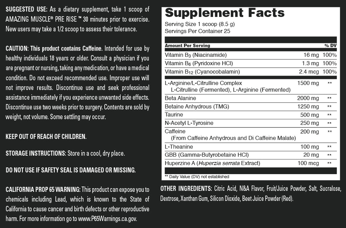 Amazing Muscle Pre Rise | Pre Workout Powder Supplement | 25 Servings (213 G | 7.51 Oz) | Fruit Punch Flavor
