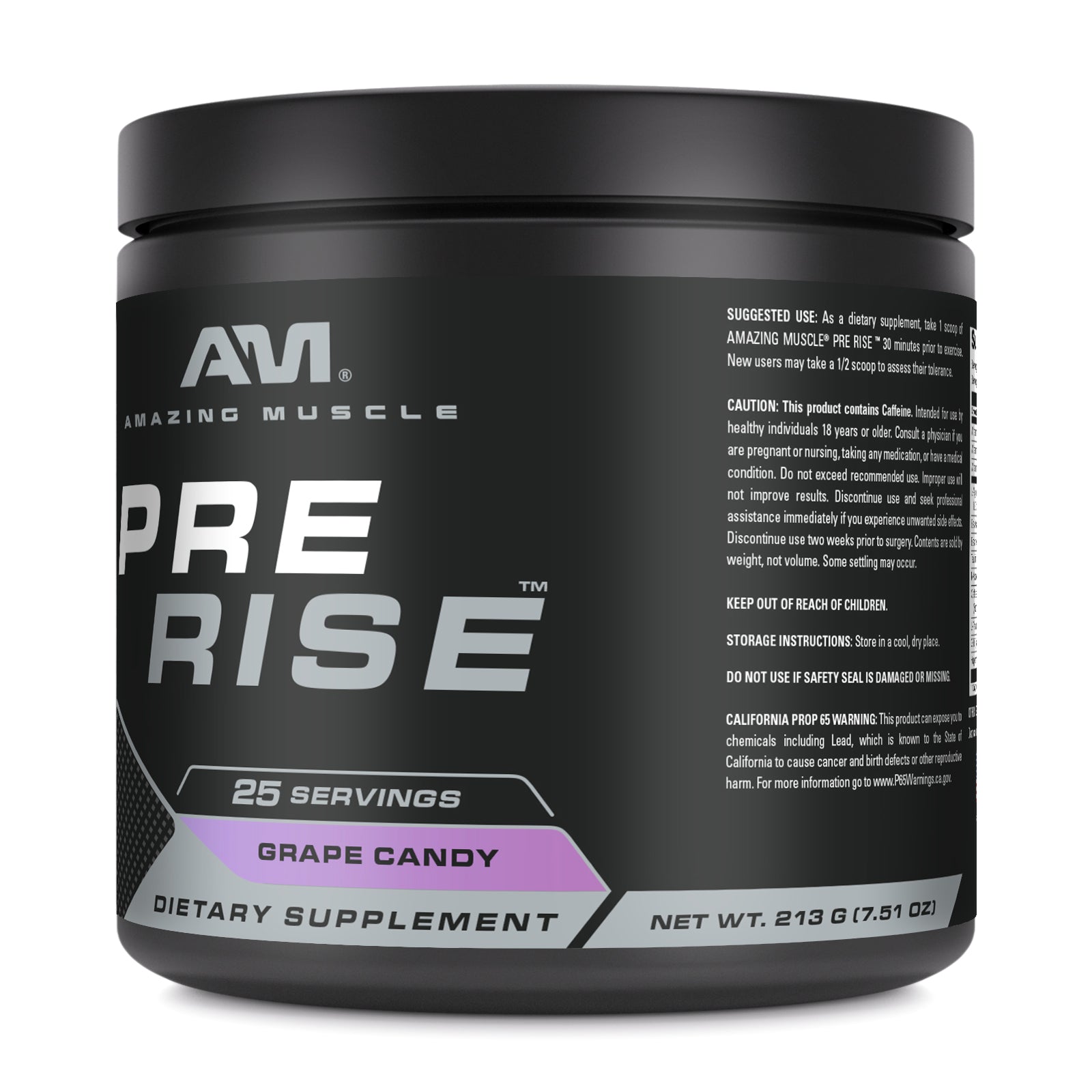 Amazing Muscle Pre Rise | Pre Workout 8.5 Grams per Serving Powder Supplement | 213 G (7.51 Oz) | Grape Candy Flavor