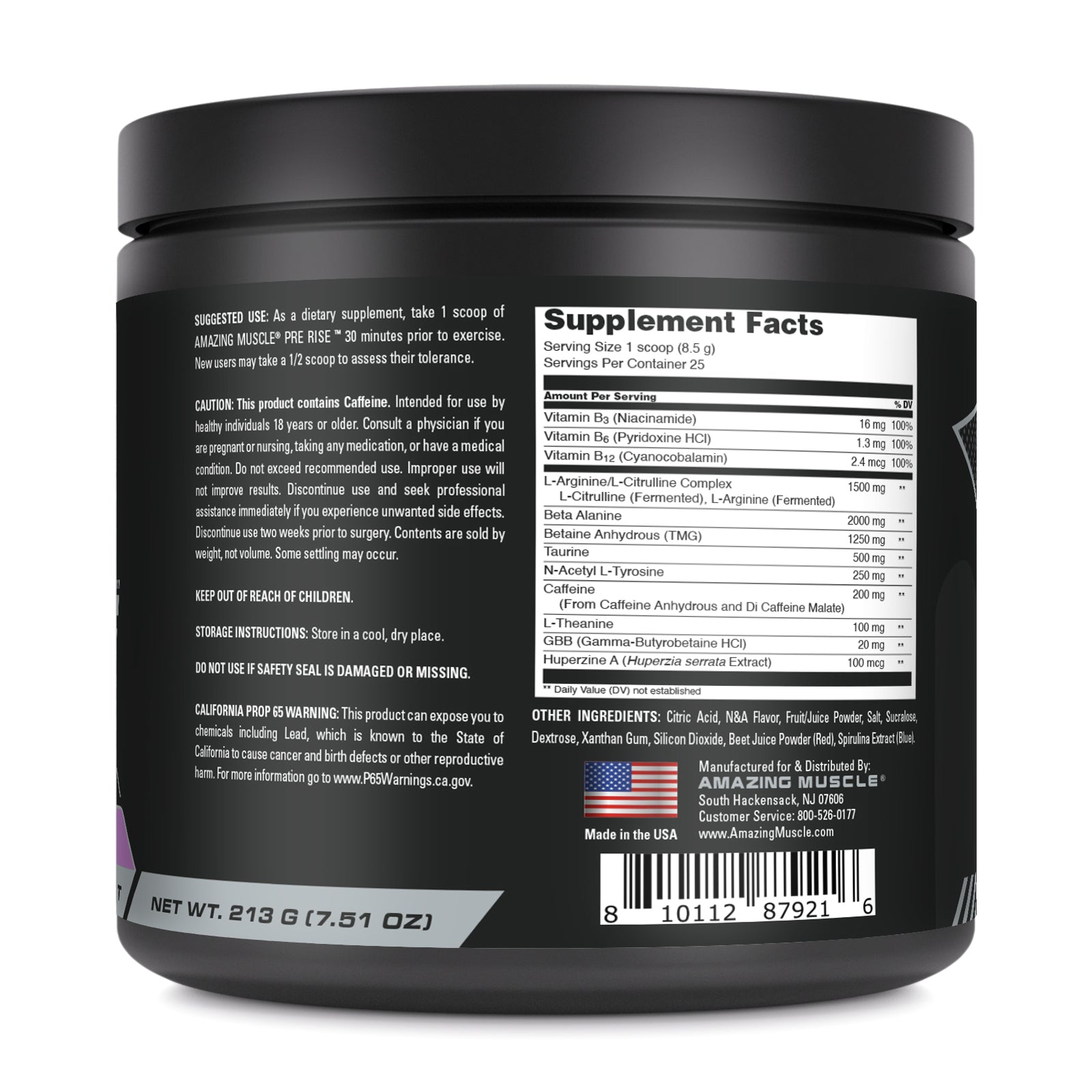 Amazing Muscle Pre Rise | Pre Workout 8.5 Grams per Serving Powder Supplement | 213 G (7.51 Oz) | Grape Candy Flavor