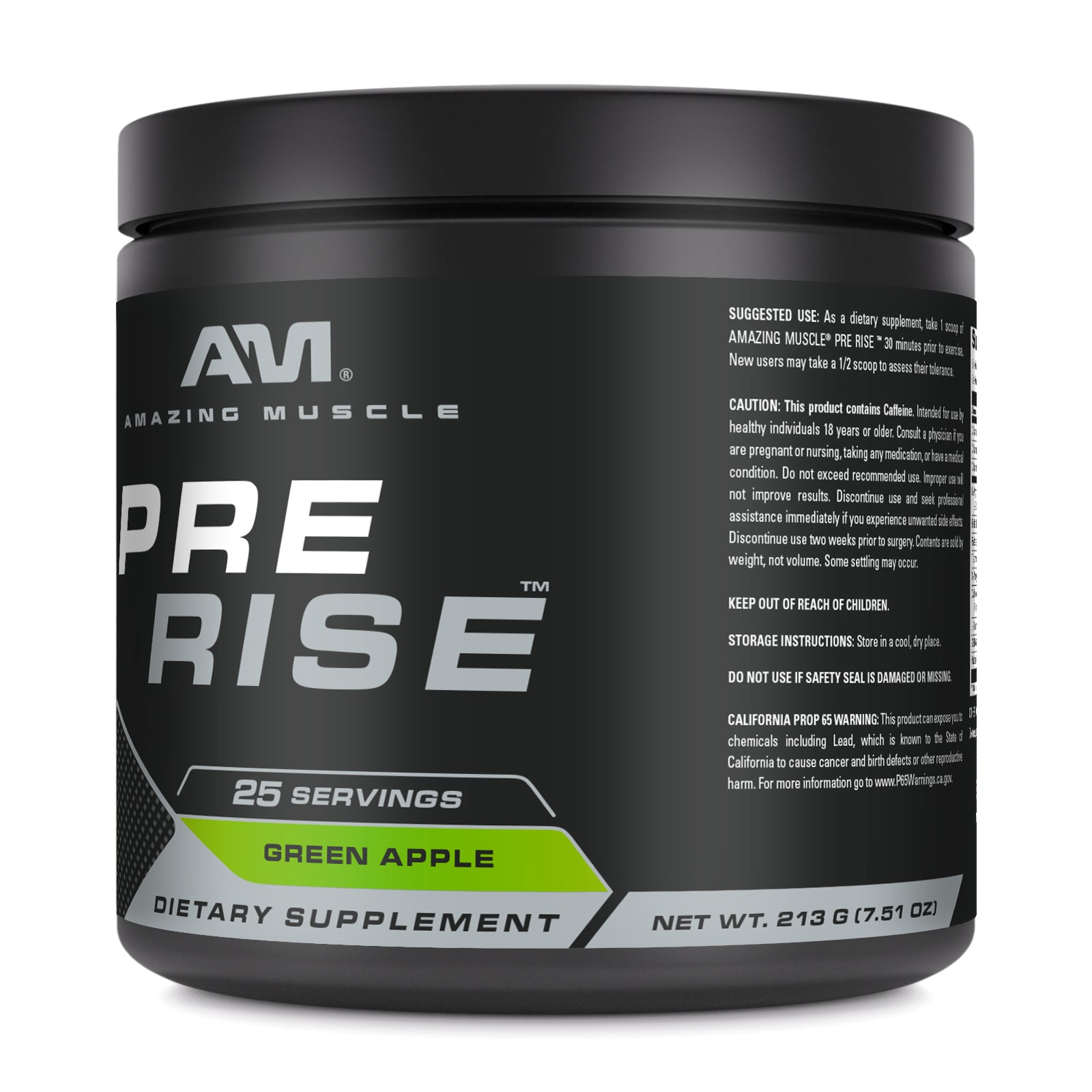 Amazing Muscle Pre Rise | Pre Workout Powder Supplement | 25 Servings (213 G | 7.51 Oz) | Green Apple Flavor