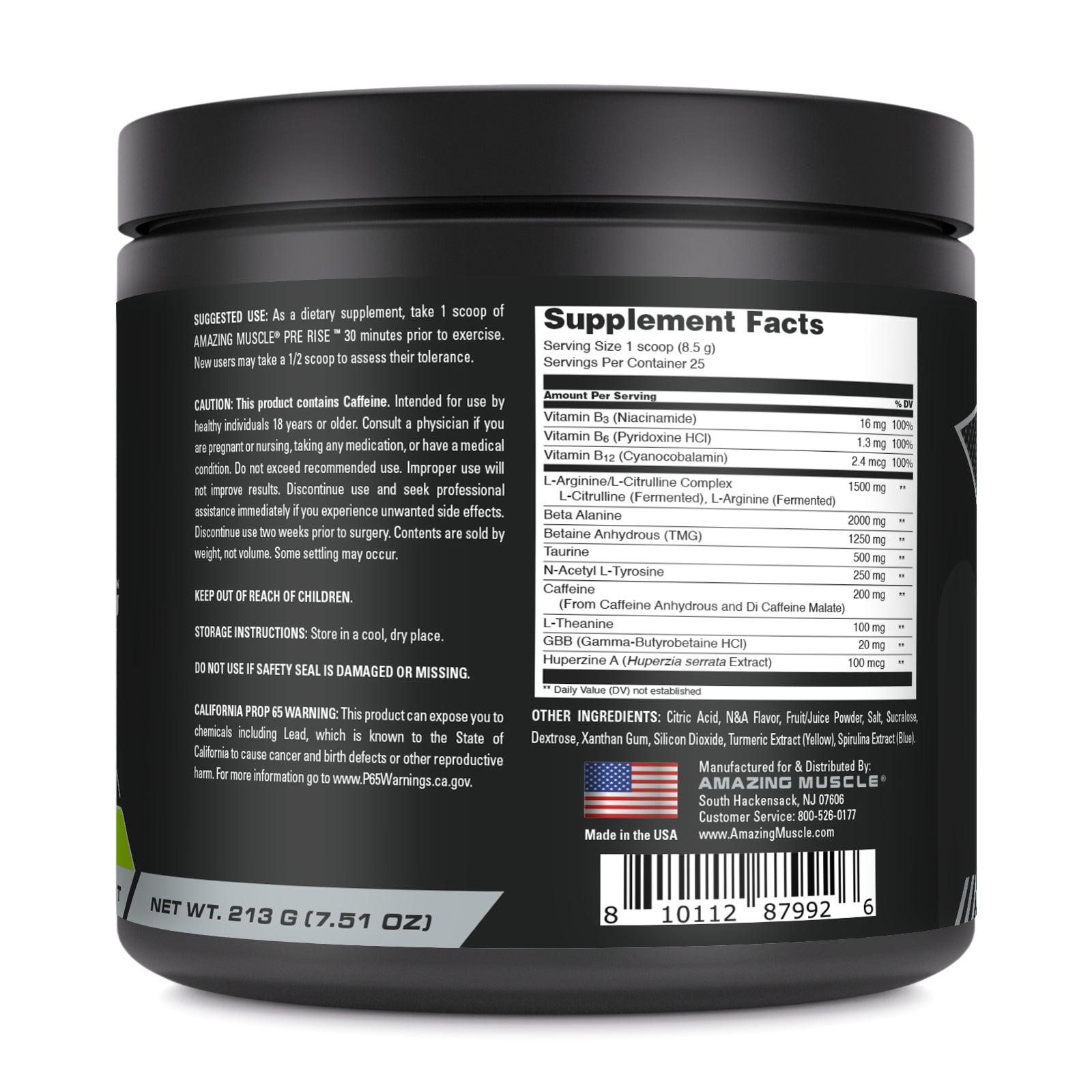 Amazing Muscle Pre Rise | Pre Workout Powder Supplement | 25 Servings (213 G | 7.51 Oz) | Green Apple Flavor