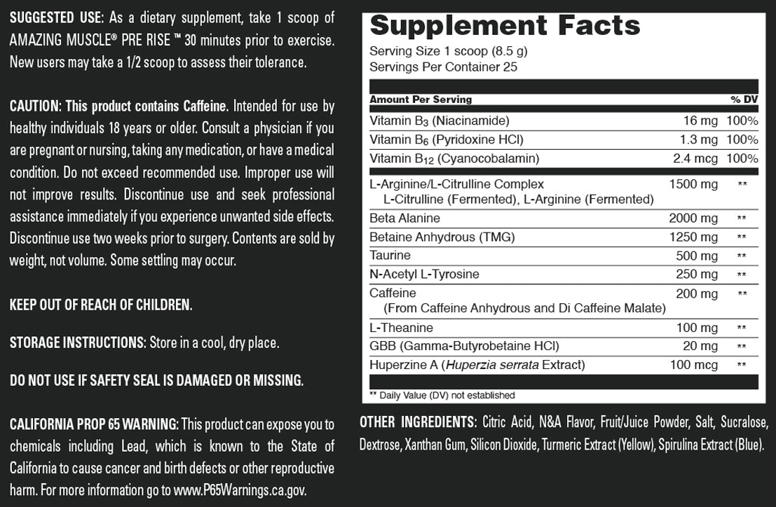 Amazing Muscle Pre Rise | Pre Workout Powder Supplement | 25 Servings (213 G | 7.51 Oz) | Green Apple Flavor