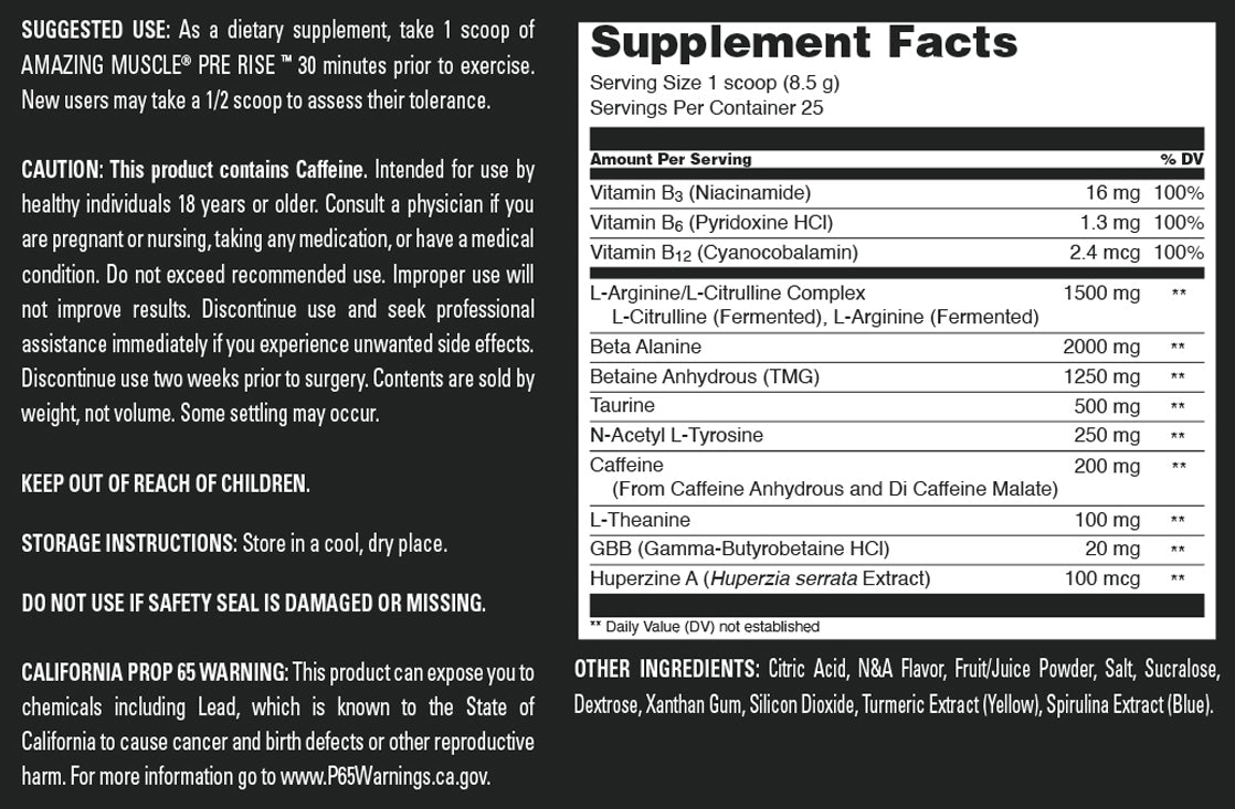 Amazing Muscle Pre Rise | Pre Workout Powder Supplement | 25 Servings | Lemon Lime Flavor