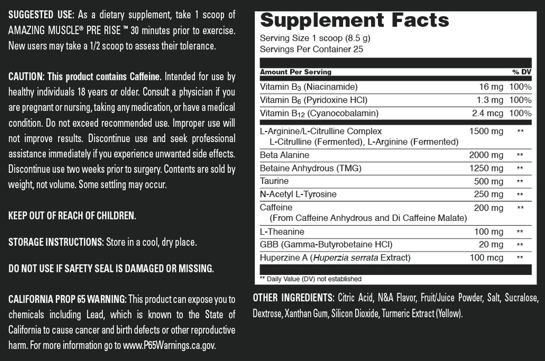 Amazing Muscle Pre Rise | Pre Workout Powder Supplement | 25 Servings (213 G | 7.51 Oz) | Pineapple Paradise Flavor