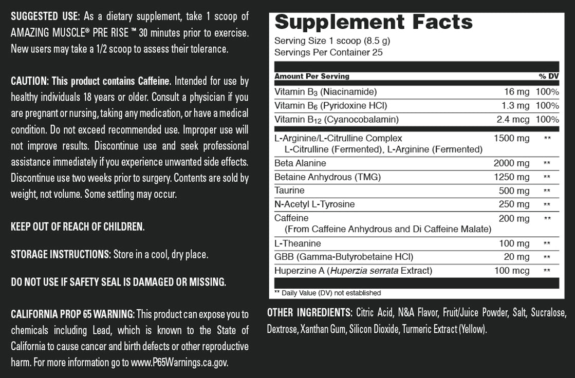 Amazing Muscle Pre Rise | Pre Workout Powder Supplement | 25 Servings (213 G | 7.51 Oz) | Pineapple Mango Flavor