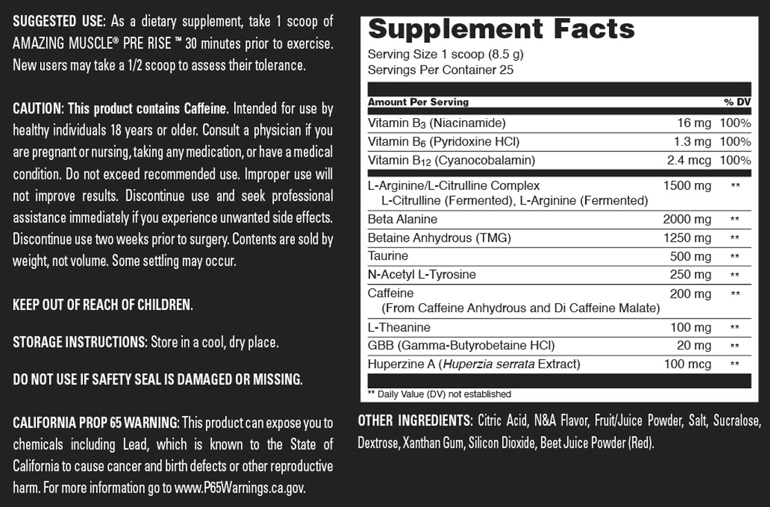 Amazing Muscle Pre Rise | Pre Workout Powder Supplement | 25 Servings | Strawberry Splash Flavor