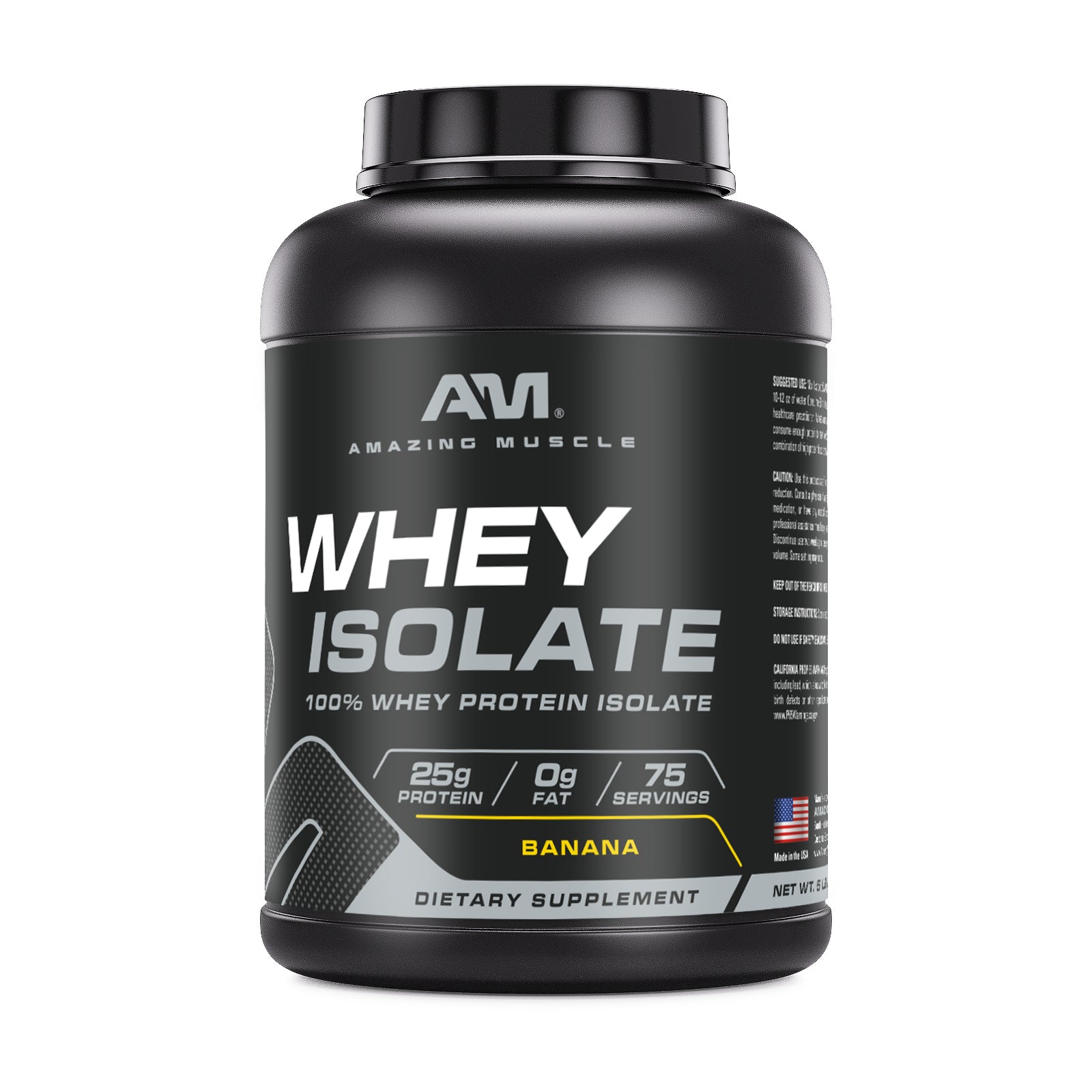 Amazing Muscle Whey Protein Isolate Powder | 25 G per Serving | 5 LB (2.26 Kg) | Banana  Flavor | Zero Fat