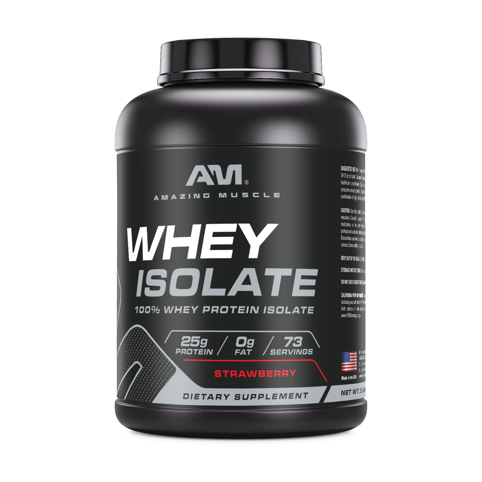 Amazing Muscle Whey Protein Isolate Powder | 25 G per Serving | 5 LB (2.26 Kg) | Strawberry Flavor | Zero Fat