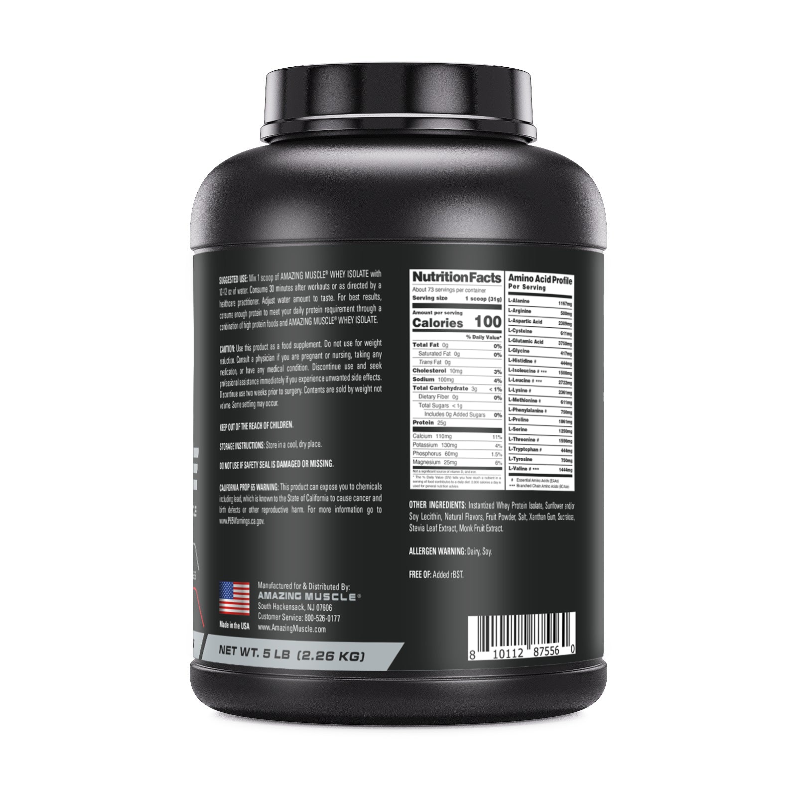 Amazing Muscle Whey Protein Isolate Powder | 25 G per Serving | 5 LB (2.26 Kg) | Strawberry Flavor | Zero Fat