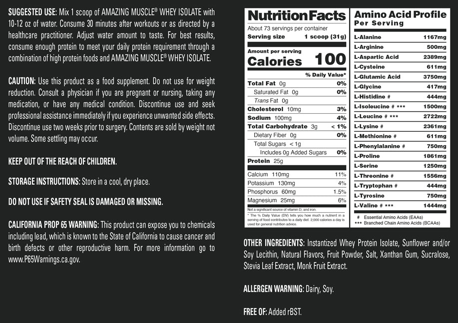 Amazing Muscle Whey Protein Isolate Powder | 25 G per Serving | 5 LB (2.26 Kg) | Strawberry Flavor | Zero Fat