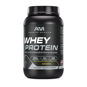 Amazing Muscle Whey Protein Isolate & Concentrate Powder | Banana Flavor | 2 Lb | 25 G Protein per Serving | 28 Servings