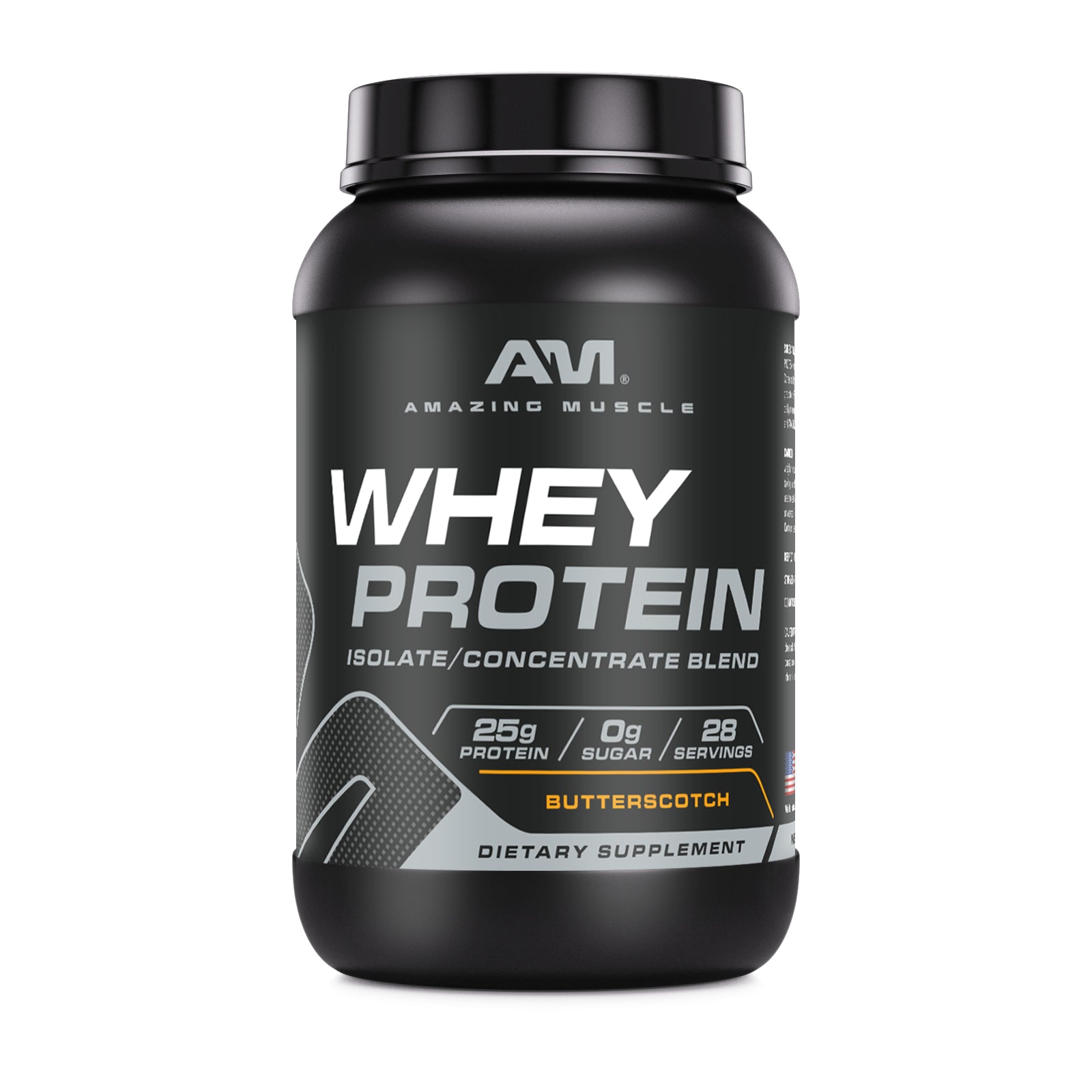 Amazing Muscle Whey Protein Isolate & Concentrate Powder | Butterscotch Flavor | 2 Lb | 25 G Protein per Serving | 28 Servings