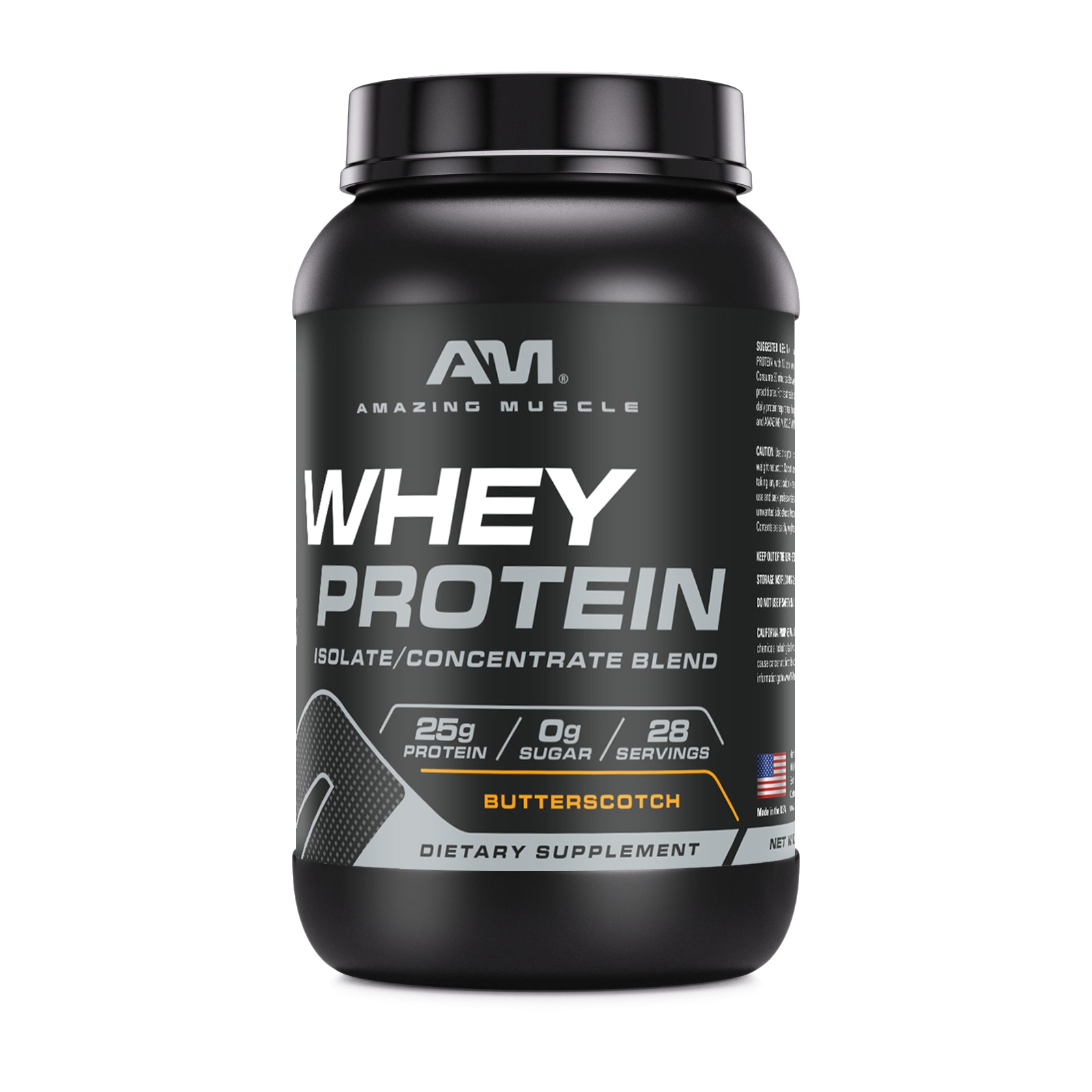 Amazing Muscle Whey Protein Isolate & Concentrate Powder | Butterscotch Flavor | 2 Lb | 25 G Protein per Serving | 28 Servings