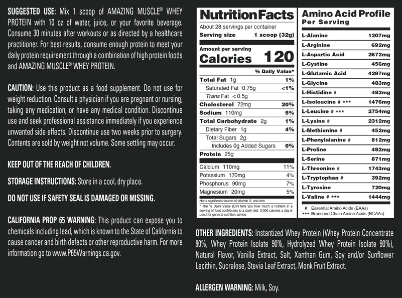 Amazing Muscle Whey Protein Isolate & Concentrate Powder | Butterscotch Flavor | 2 Lb | 25 G Protein per Serving | 28 Servings