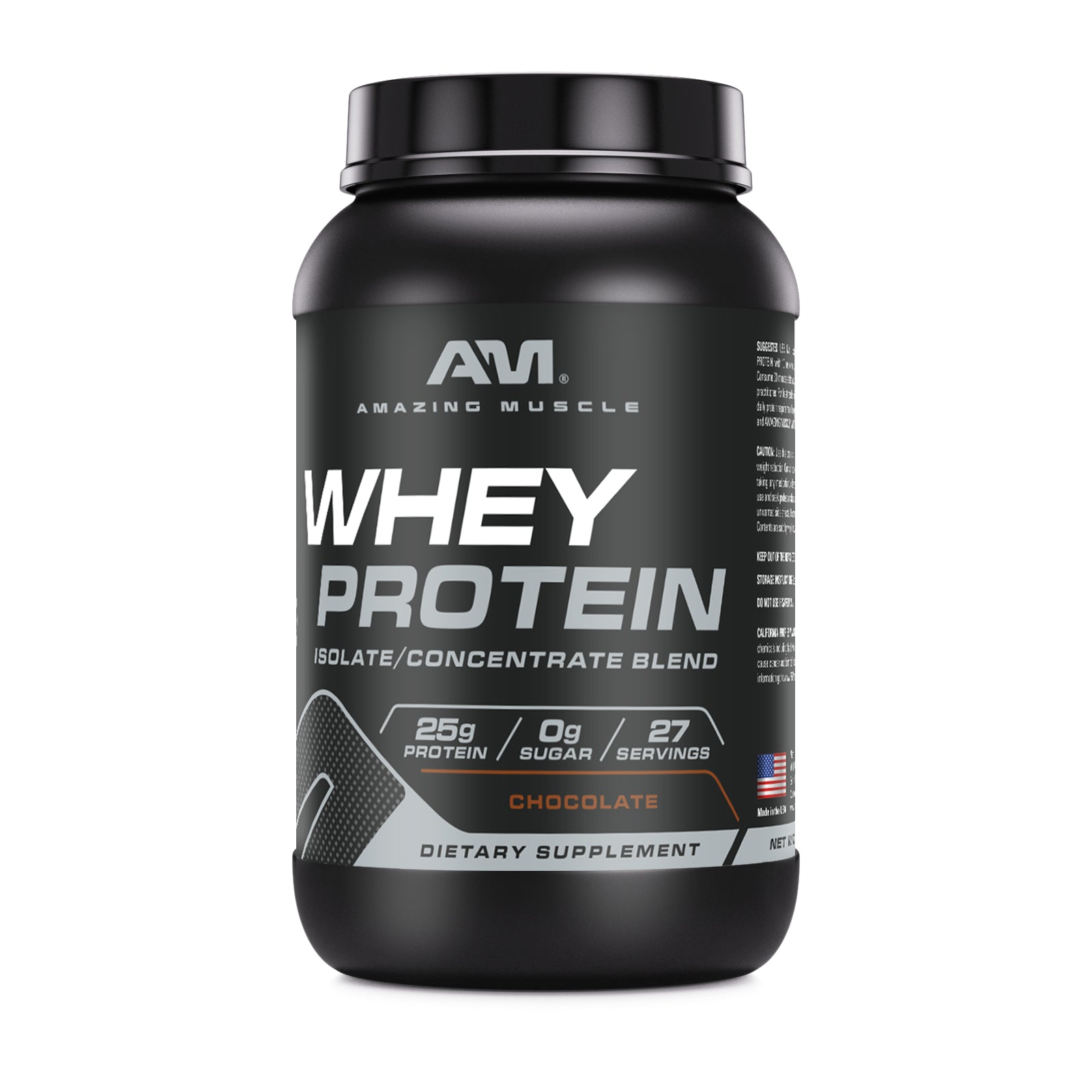 Amazing Muscle Whey Protein Isolate & Concentrate Powder | Chocolate Flavor | 2 Lb | 25 G Protein per Serving | 27 Servings