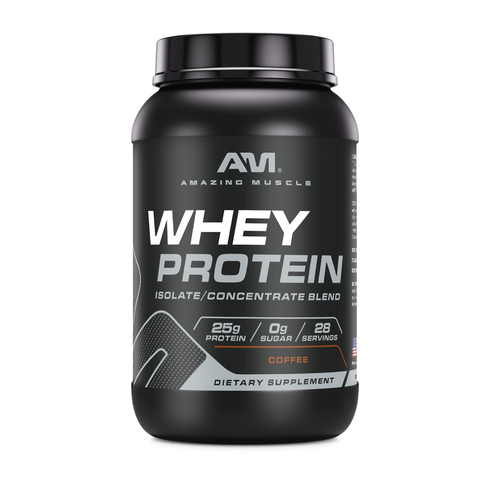 Amazing Muscle Whey Protein Isolate & Concentrate Powder | Coffee Flavor | 2 Lb | 25 G Protein per Serving | 28 Servings