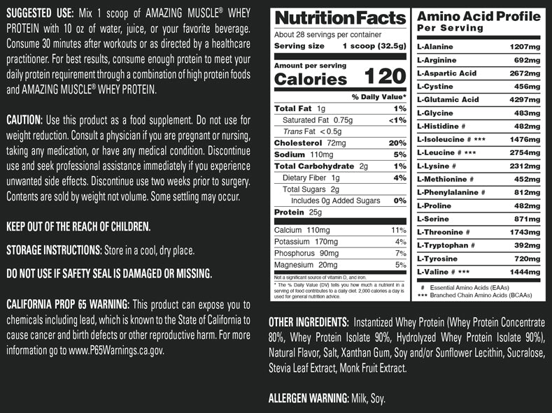 Amazing Muscle Whey Protein Isolate & Concentrate Powder | Coffee Flavor | 2 Lb | 25 G Protein per Serving | 28 Servings
