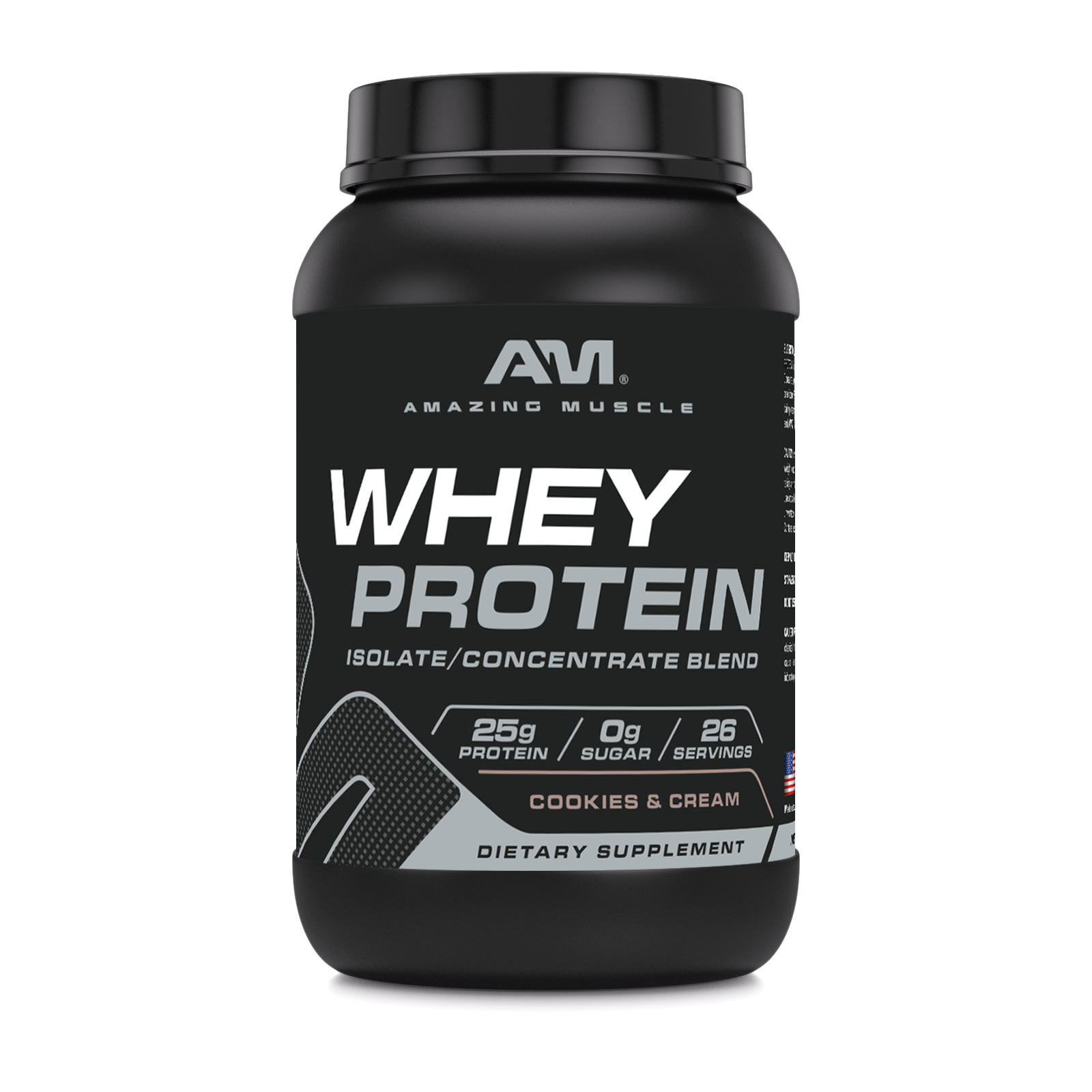 Amazing Muscle Whey Protein Isolate & Concentrate Powder | Cookies & Cream Flavor | 2 Lb | 25 G Protein per Serving | 26 Servings