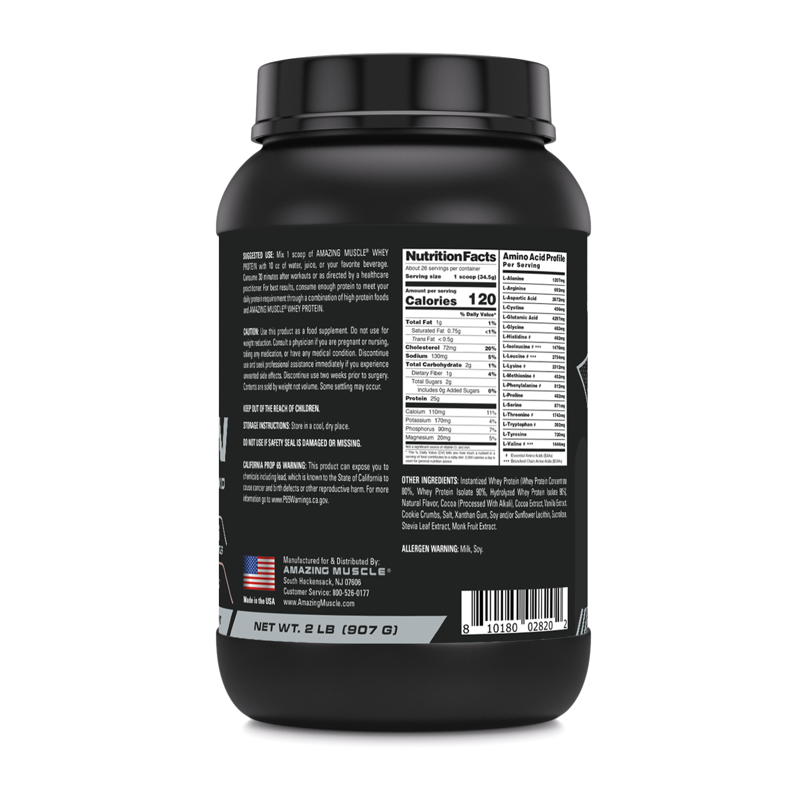 Amazing Muscle Whey Protein Isolate & Concentrate Powder | Cookies & Cream Flavor | 2 Lb | 25 G Protein per Serving | 26 Servings